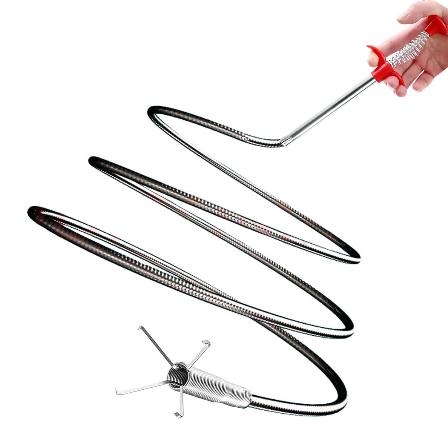 63 Inch Sink Drain Snake, Drain Clog Remove Tool With 4 Claws, Flexible Grabber Claw Pick Up Tool, Drain Snake Hair Drain Clog Remover Tool, Home Sink And Toilet Drain Cleaner Tool