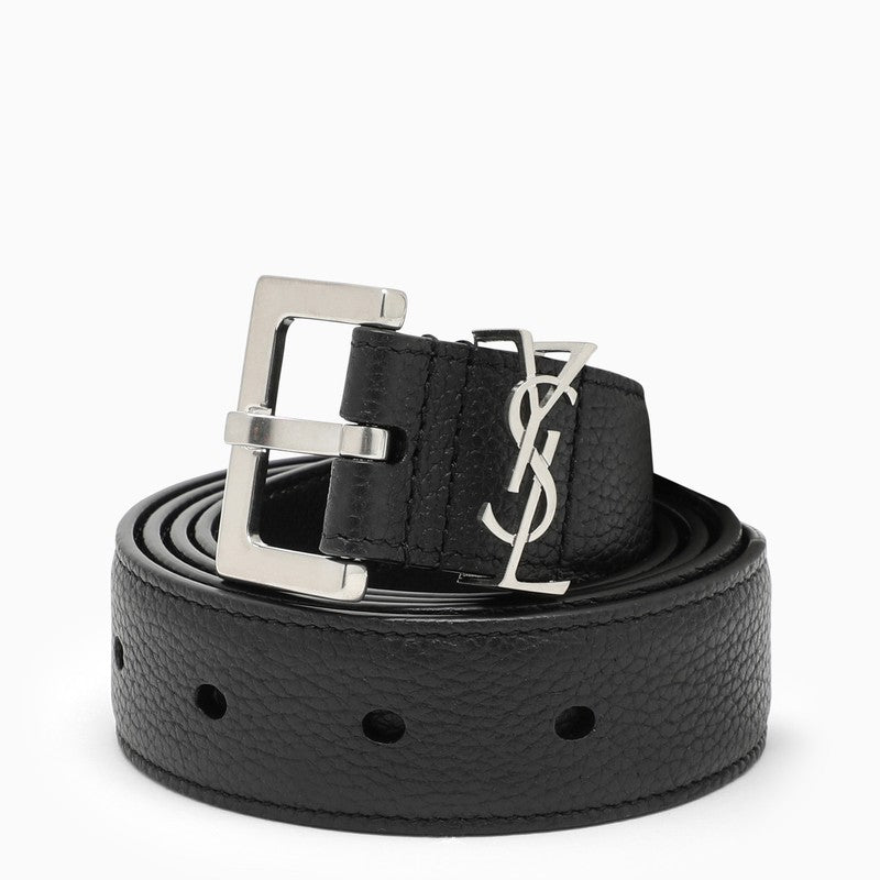 Saint Laurent Black Cassandre Belt In Grained Leather Men