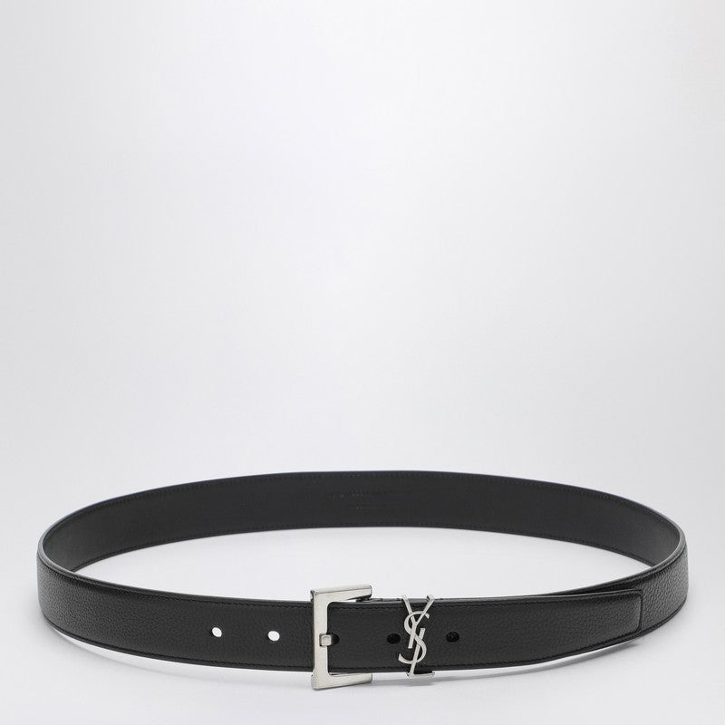 Saint Laurent Black Cassandre Belt In Grained Leather Men