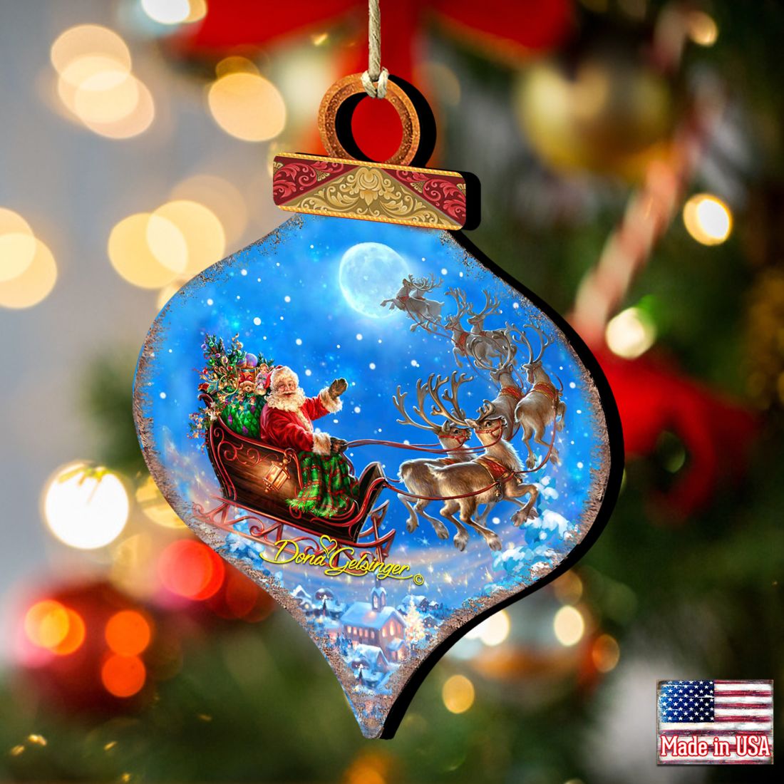 Santa Magical Flight Wooden Ornaments by Gelsinger - Christmas Santa Snowman Decor - 8031020-1314