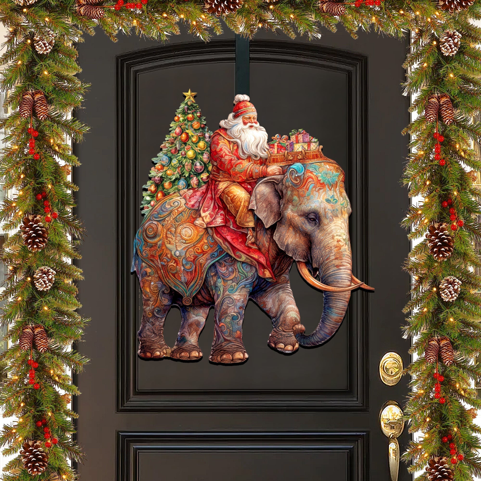 Santa on Elephant Holiday Door Decor by G. Debrekht - Christmas Decor - 8611043-2H