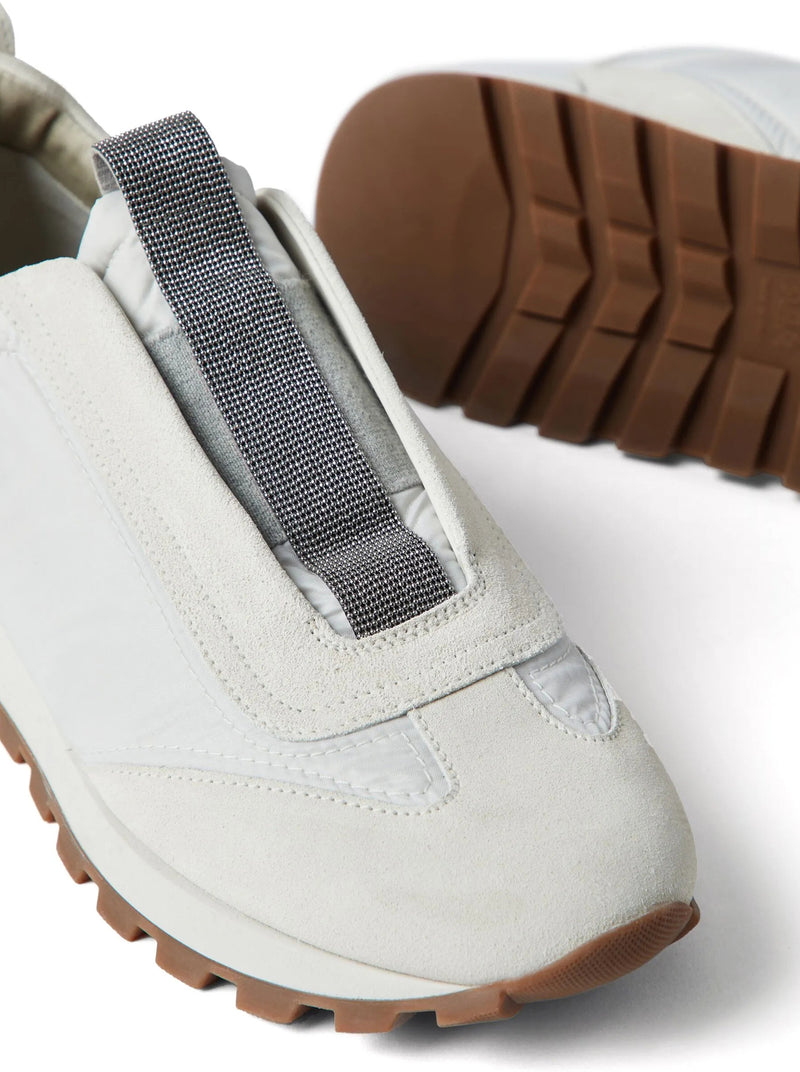 Brunello Cucinelli Women Slip On Sneakers In Leather And Fabric