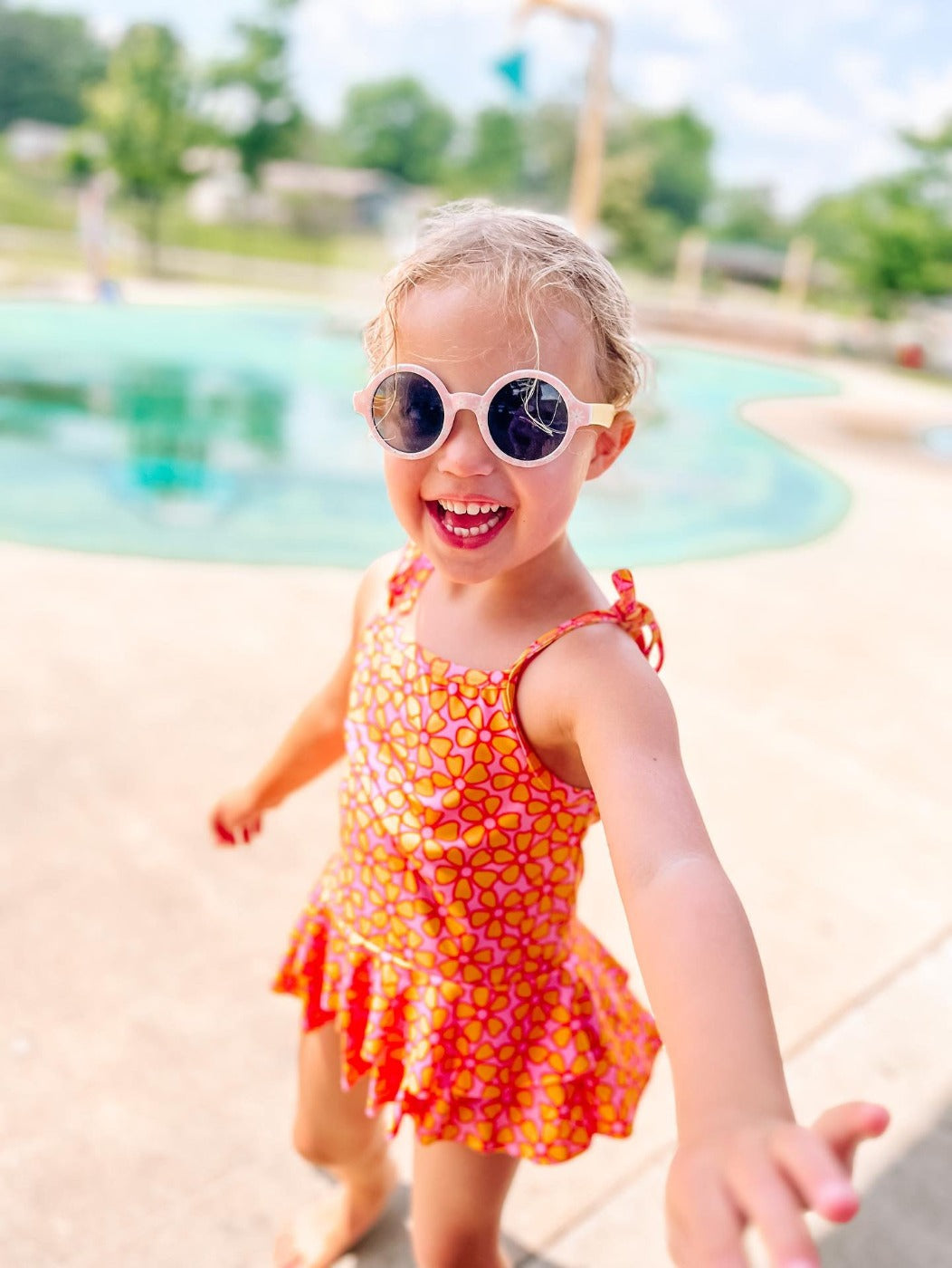 Pink and Yellow Two Piece Ruffle Swimsuit Baby Toddler Girls