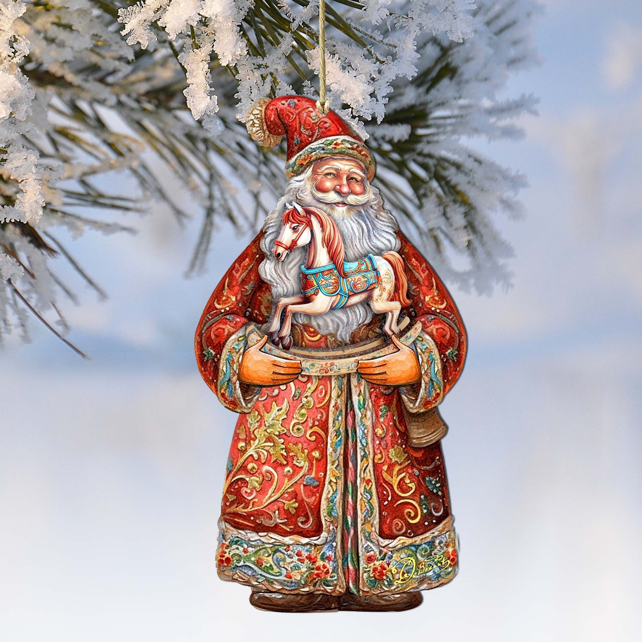 Santa's Nostalgic Rocking Horse Wooden Ornaments by G. Debrekht - Christmas Santa Snowman Decor - 8691414