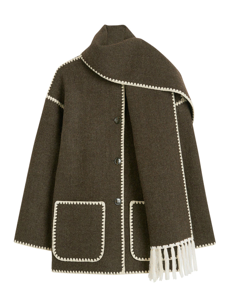 Toteme Women Embroidered Scarf Jacket Chocolate Melange