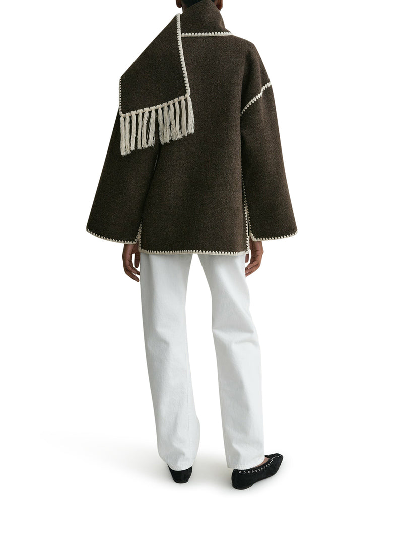 Toteme Women Embroidered Scarf Jacket Chocolate Melange