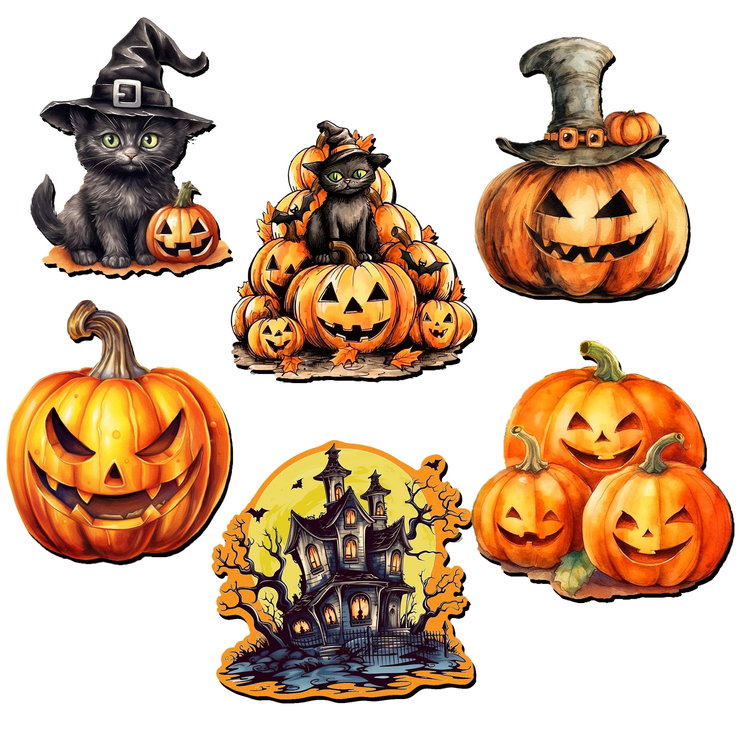Spooky Pumpkins Decorative Wooden Magnets Set of 6 by G. Debrekht - Halloween Decor - 8090019G-S6