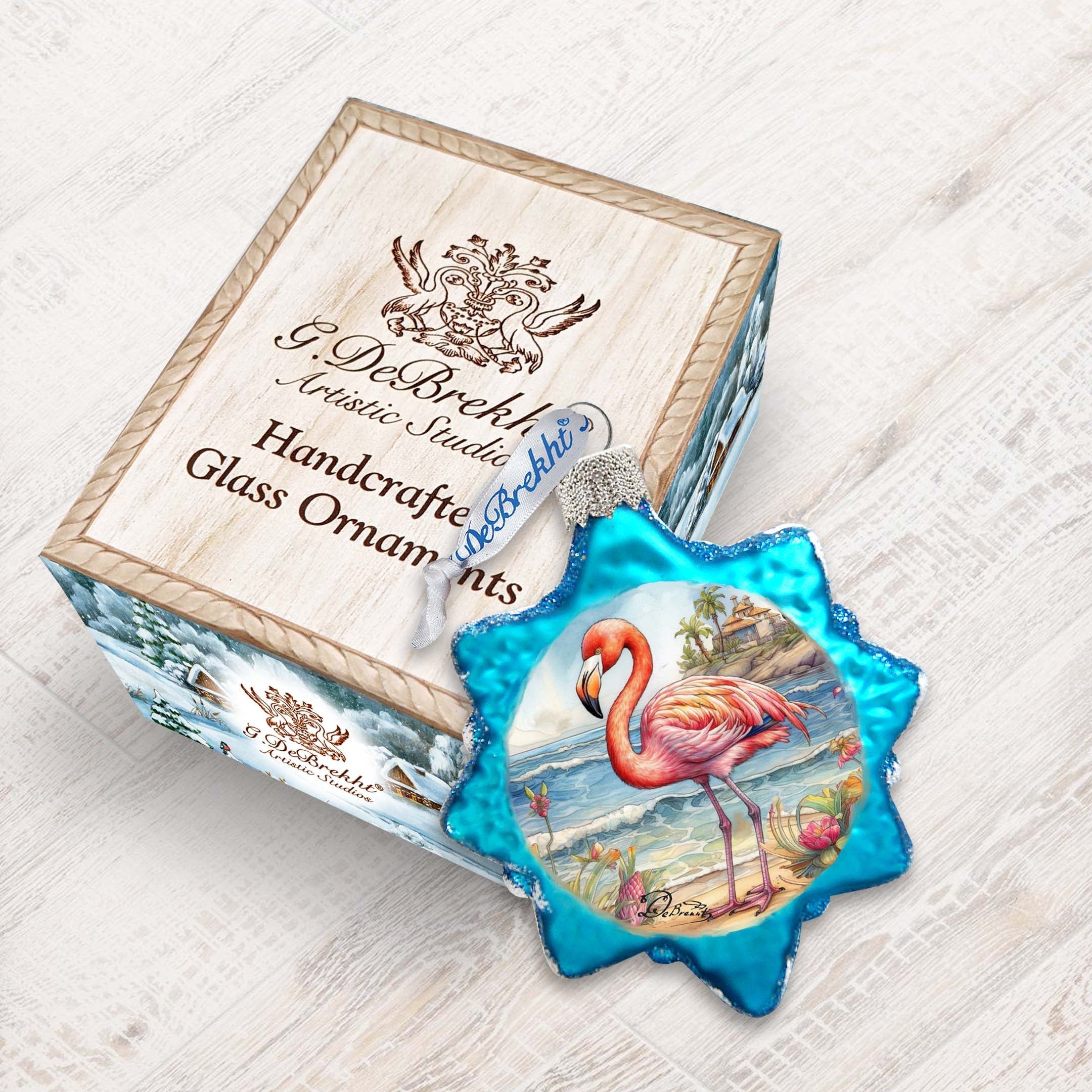 Nautical Christmas Ornaments - Flamingo Keepsake Glass Ornaments by G. Debrekht - Coastal Holiday Decor - 777394