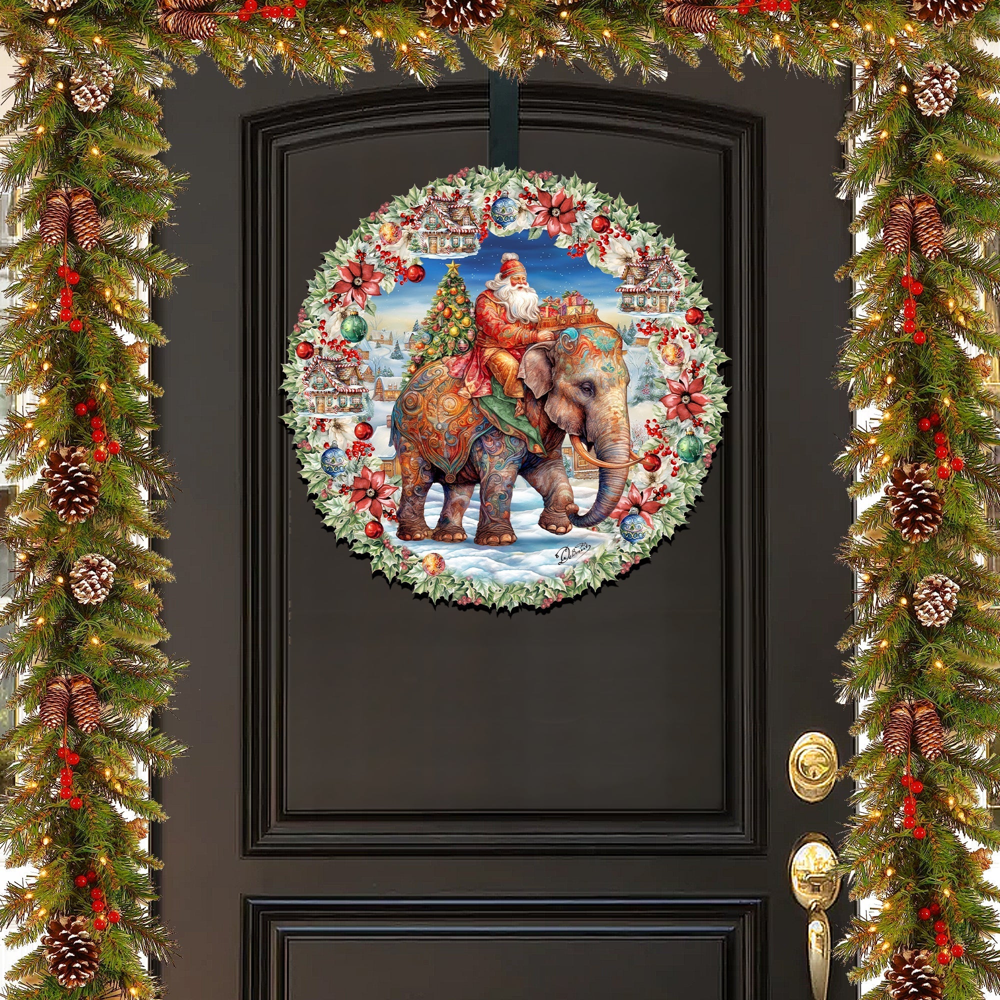 Santa on Elephant Holiday Door Decor by G. Debrekht - Christmas Decor - 8611043H
