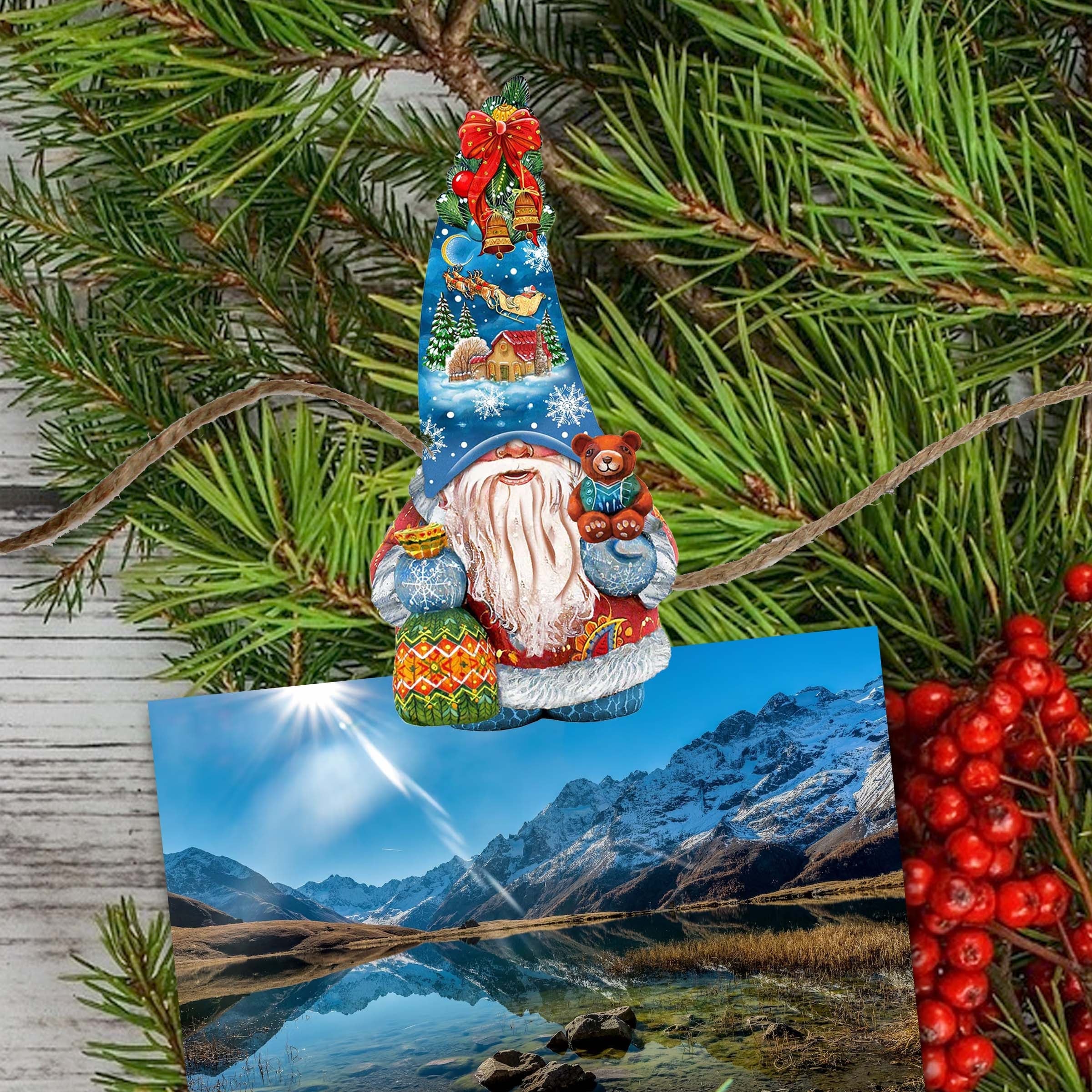Holiday Gnomes Decorative Wooden Clip-on Ornaments Set of 6 by G. Debrekht - Christmas Decor - 8090138C-S6