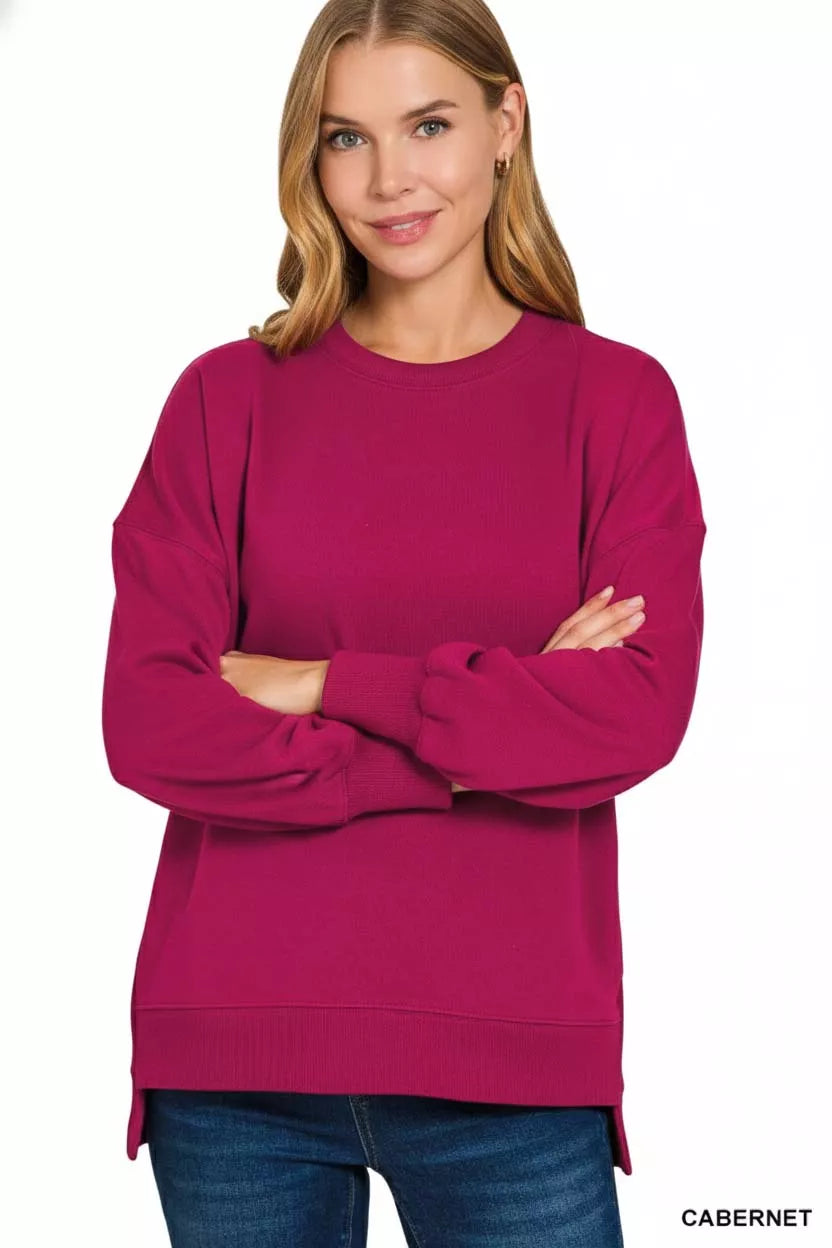 Zenana Fleece Hi-low Boyfriend Sweatshirts with Pockets