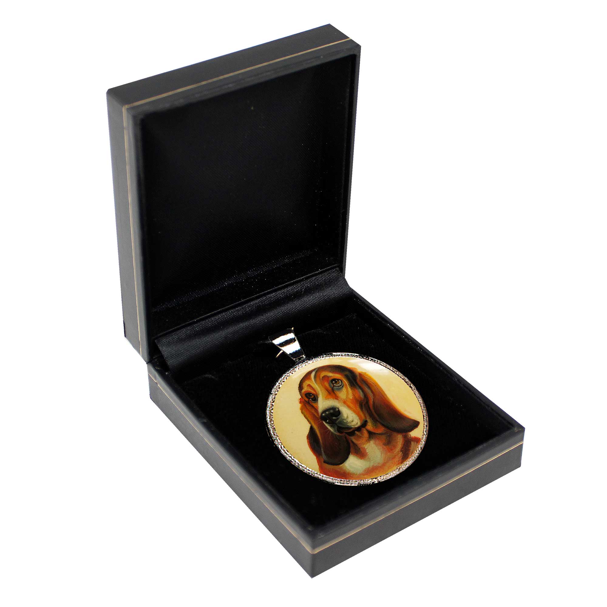 Bassets Hound Silver Plated Mother of Pearl Jewelry Pendant Necklace - 44025O