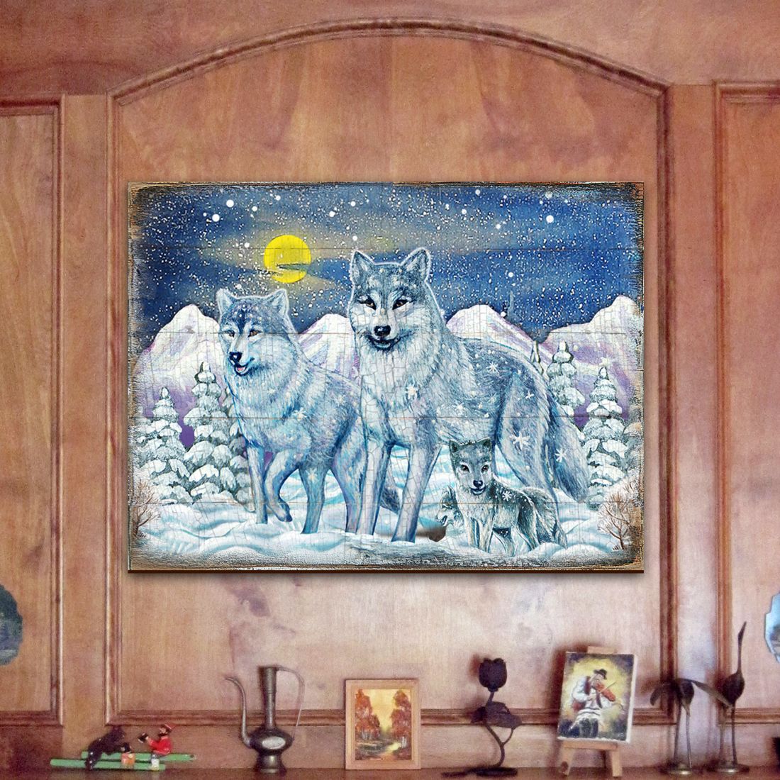 Rustic Wolves Art Wooden Wall Art by Nature Wonders - Nature Wildlife Decor - 95211B