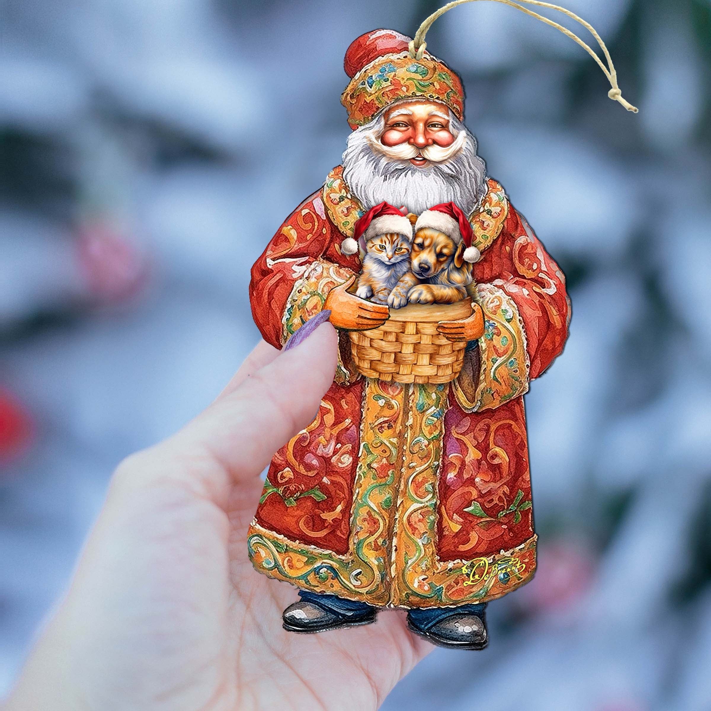 Yuletide Pets with Santa Wooden Ornaments by G. Debrekht - Christmas Santa Snowman Decor - 8691406