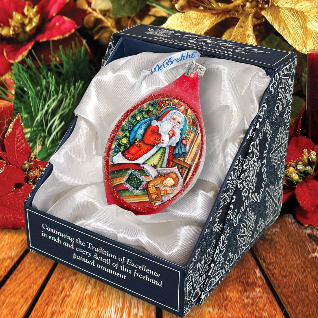 Christmas Night Glass Ornament by G. DeBrekht - Christmas Santa Snowman Decor - 757-025