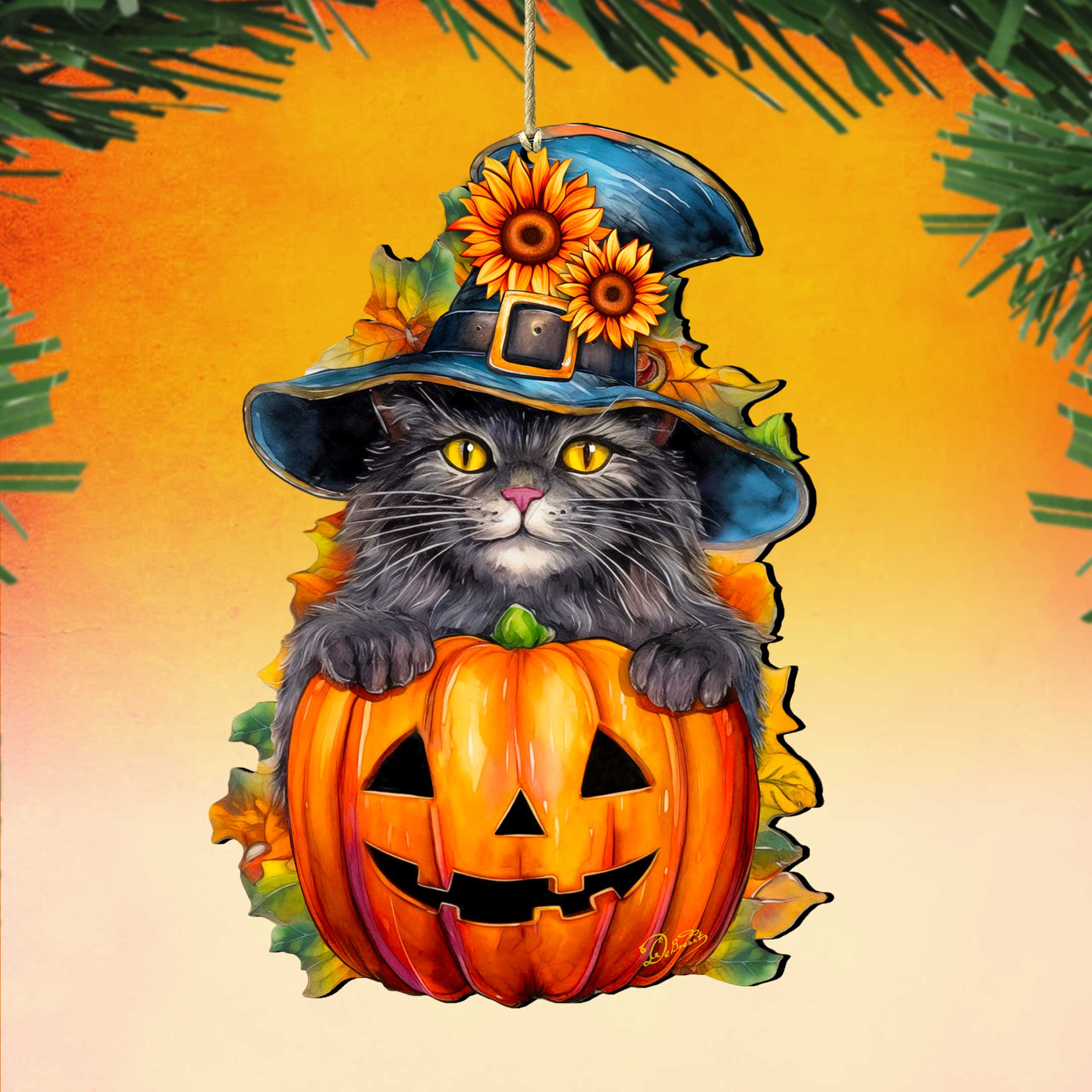 Black Cat Pumpkin Wooden Ornaments by G. Debrekht Halloween Decor - 8652794
