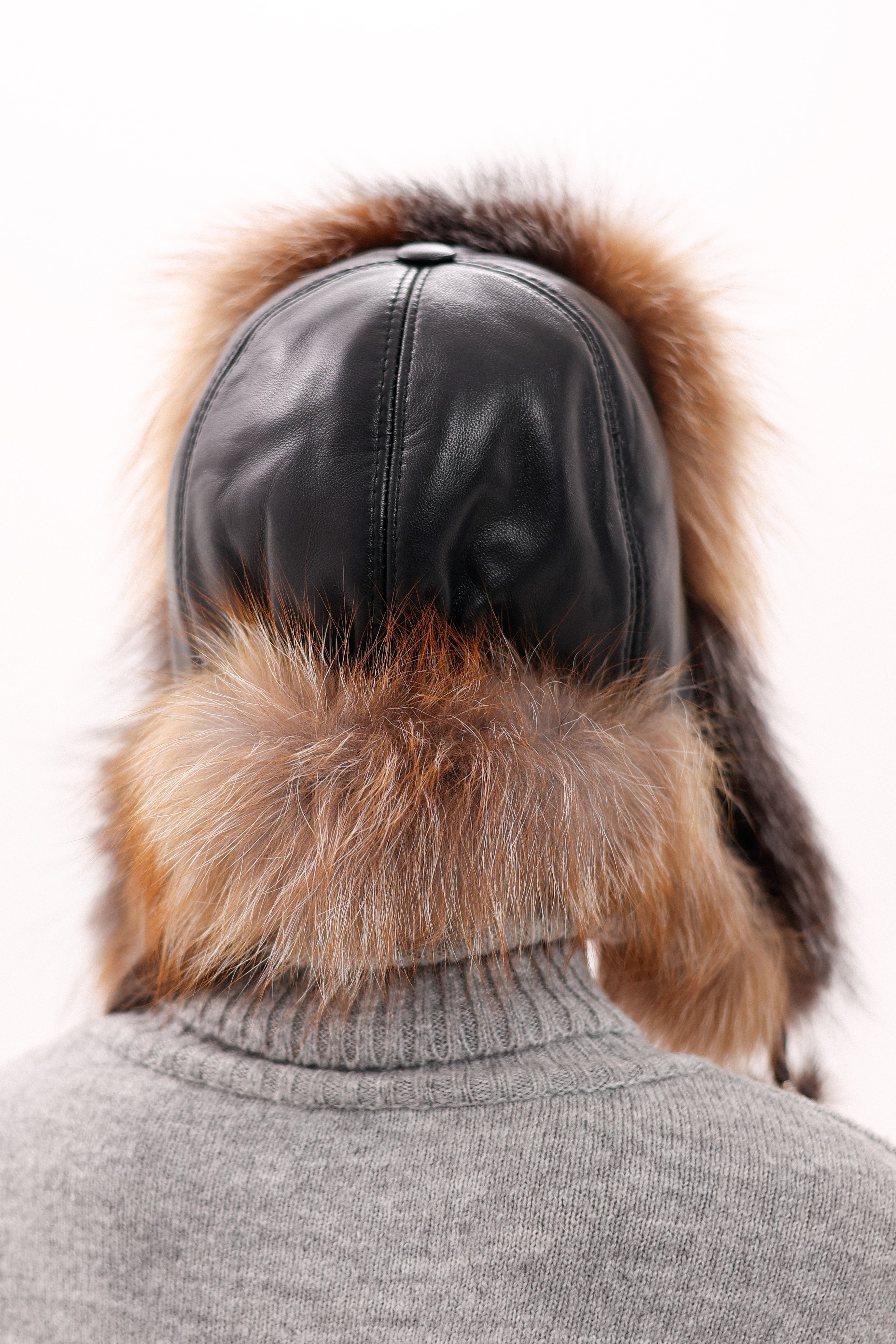 Genuine Silver Fox Fur Genuine Leather Hat
