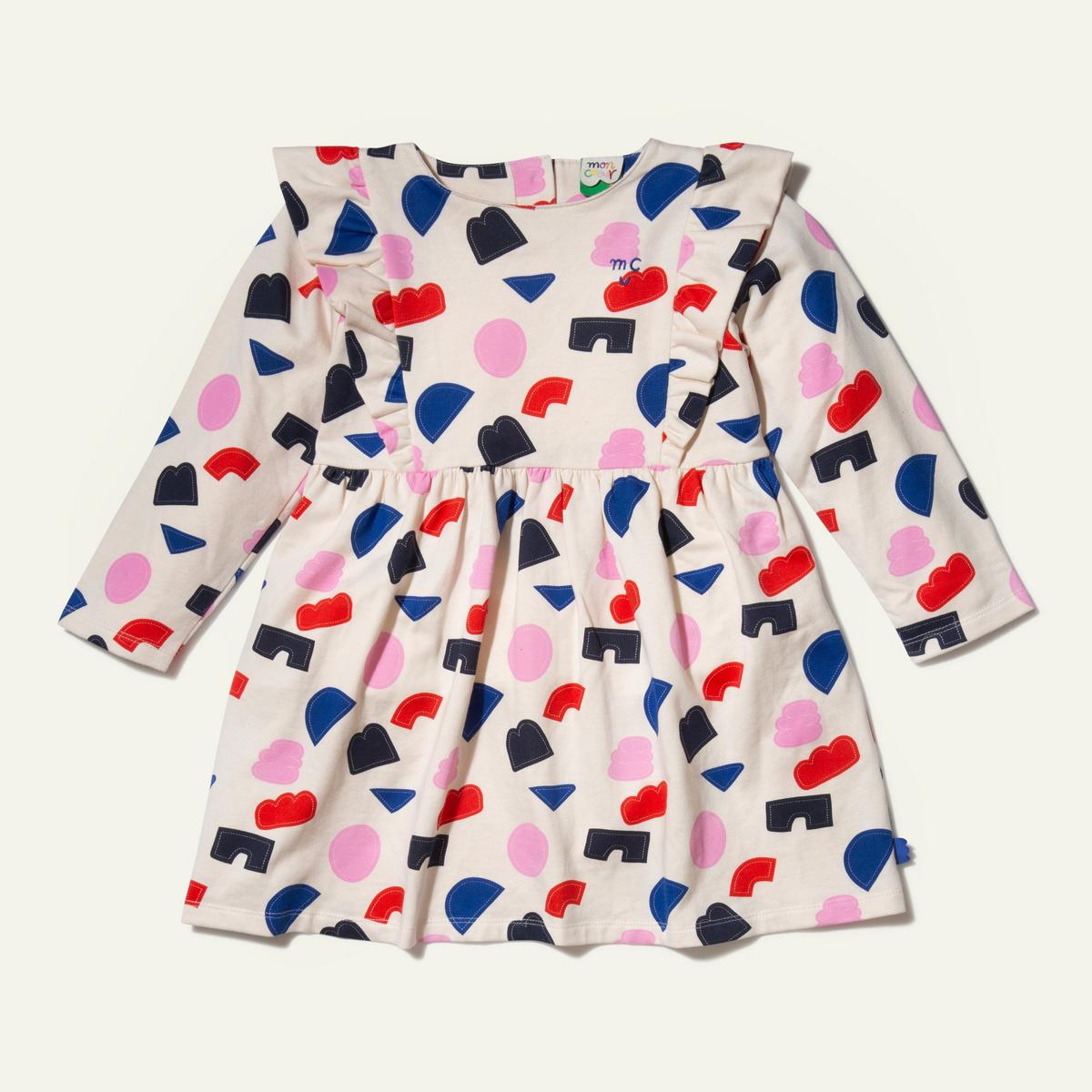 Recycled Cotton Shapes Baby Ruffle Dress - Petal Pink Multi