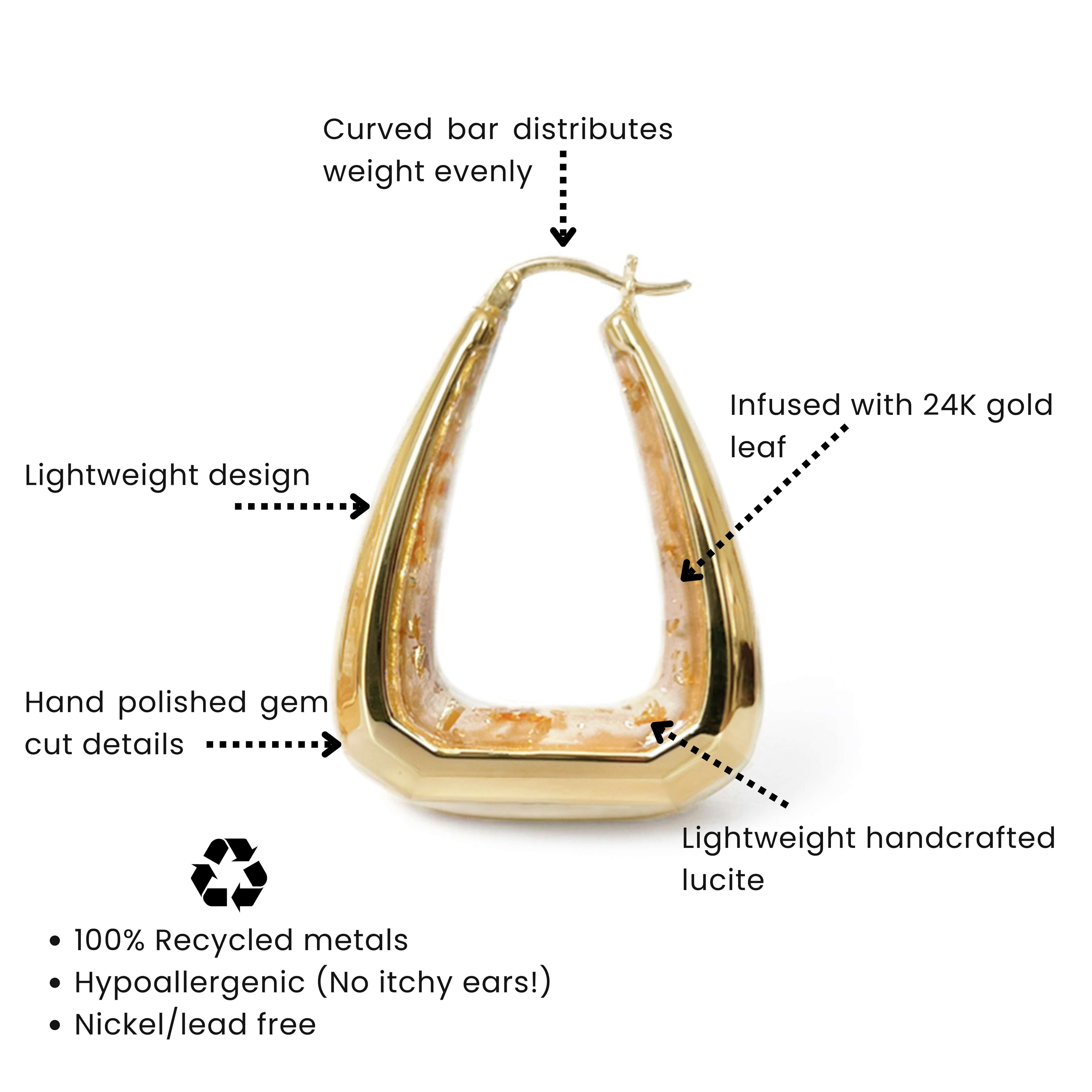 Triangle Gem Cut Hoop Earrings