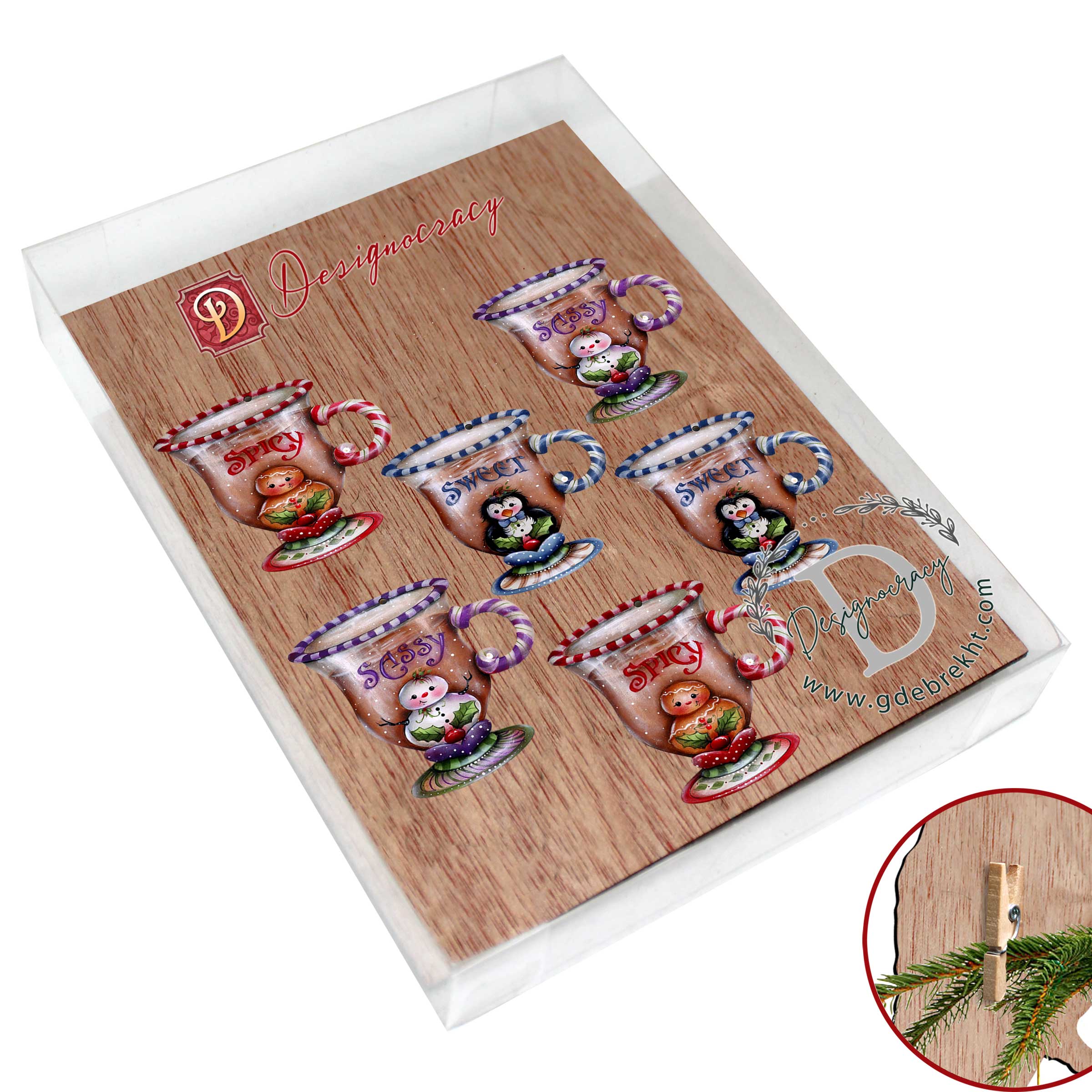 Sweet and Spicy Season Decorative Wooden Clip-on Ornaments Set of 6 by Jamie Mills-Price - Christmas Decor - 8090053C-MP-S6