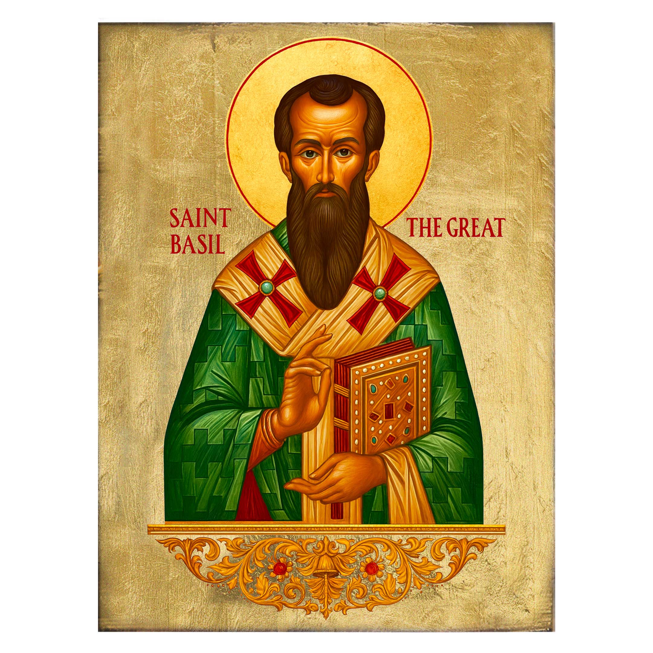 Saint Basil Wooden Gold Plated Religious Christian Sacred Icon - Inspirational Icon Decor - 85053