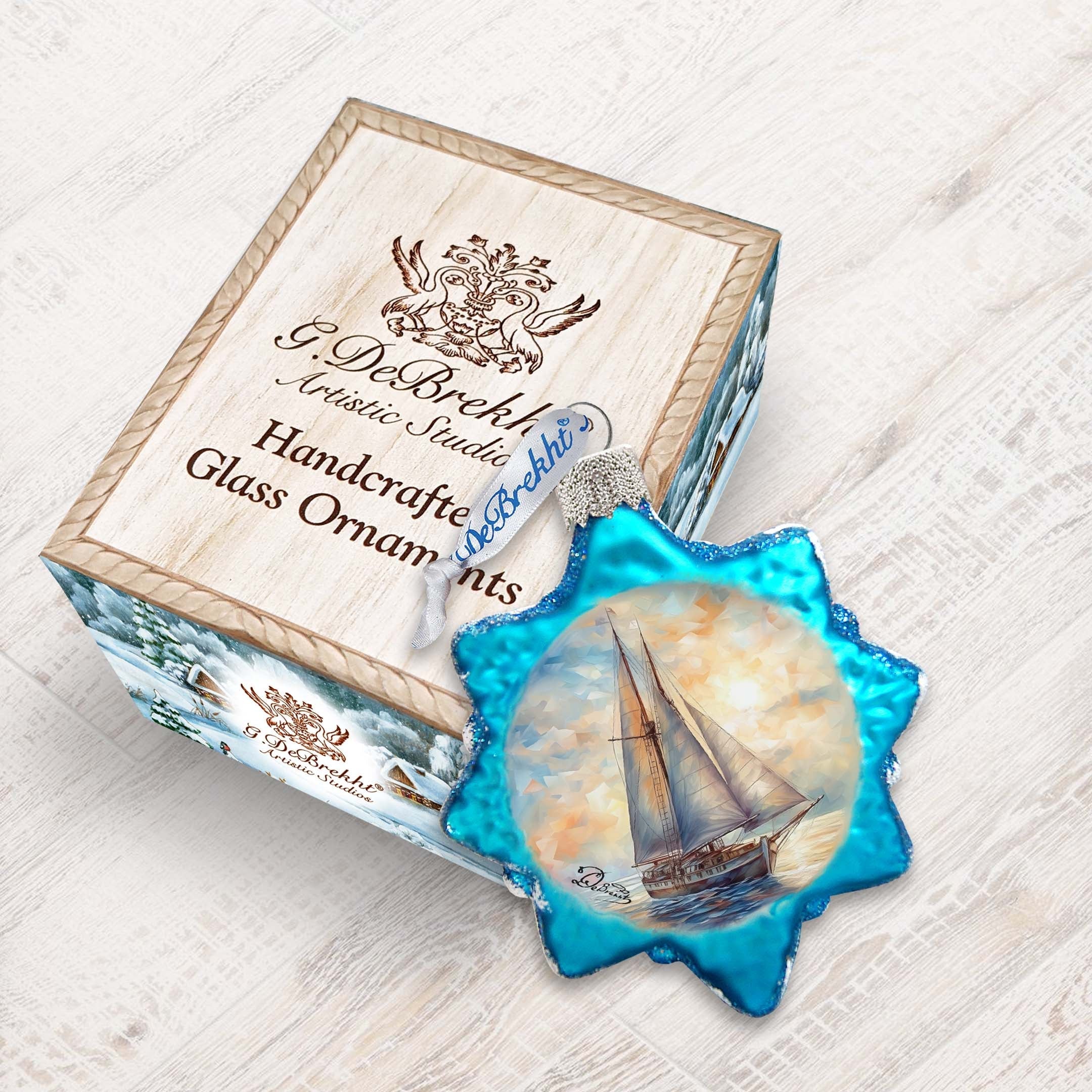 Coastal Decorations Sailboat Keepsake Glass Ornaments by G. Debrekht - Coastal Holiday Decor - 777401