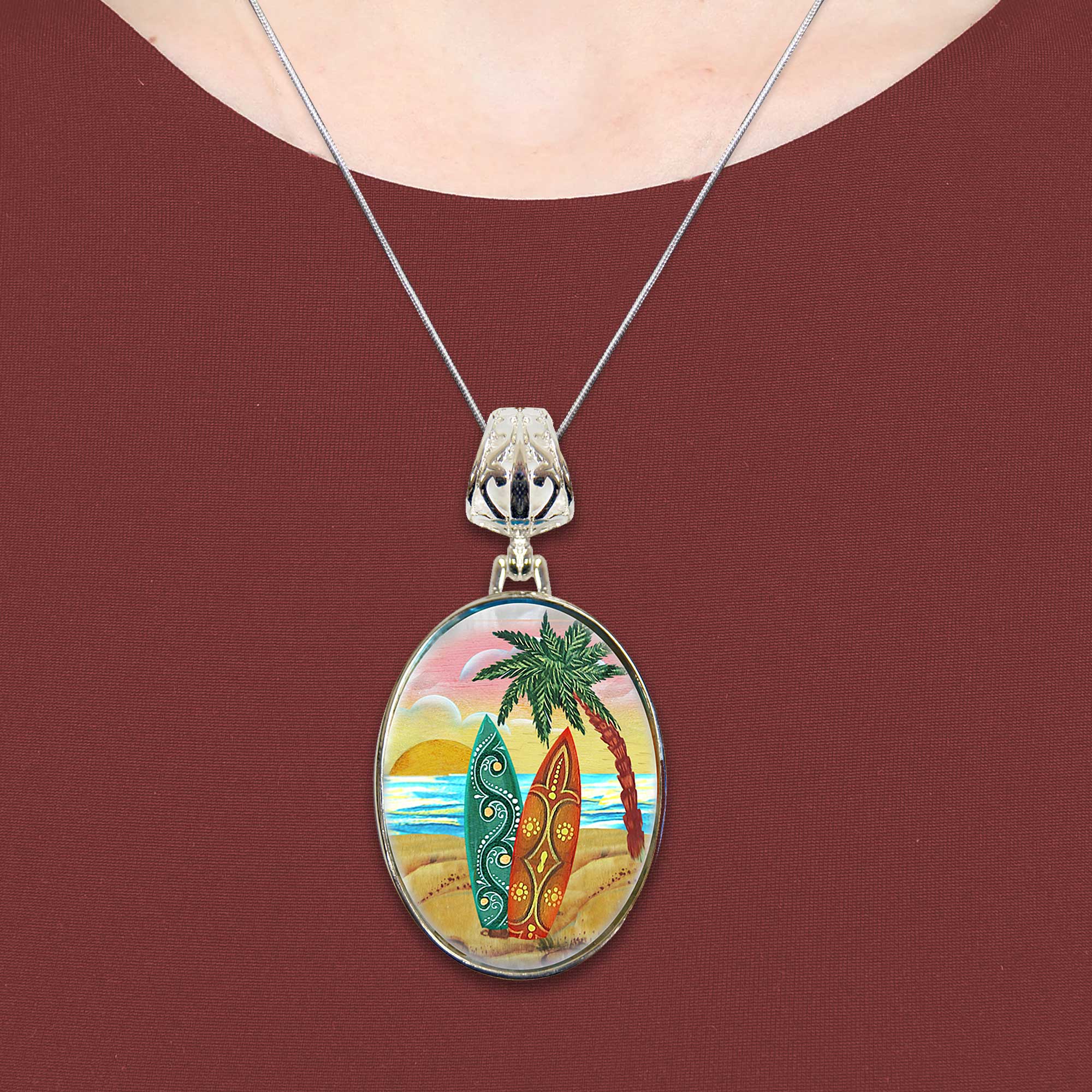 Surf Blocks Silver Plated Mother of Pearl Jewelry Pendant Necklace Coastal - 44044