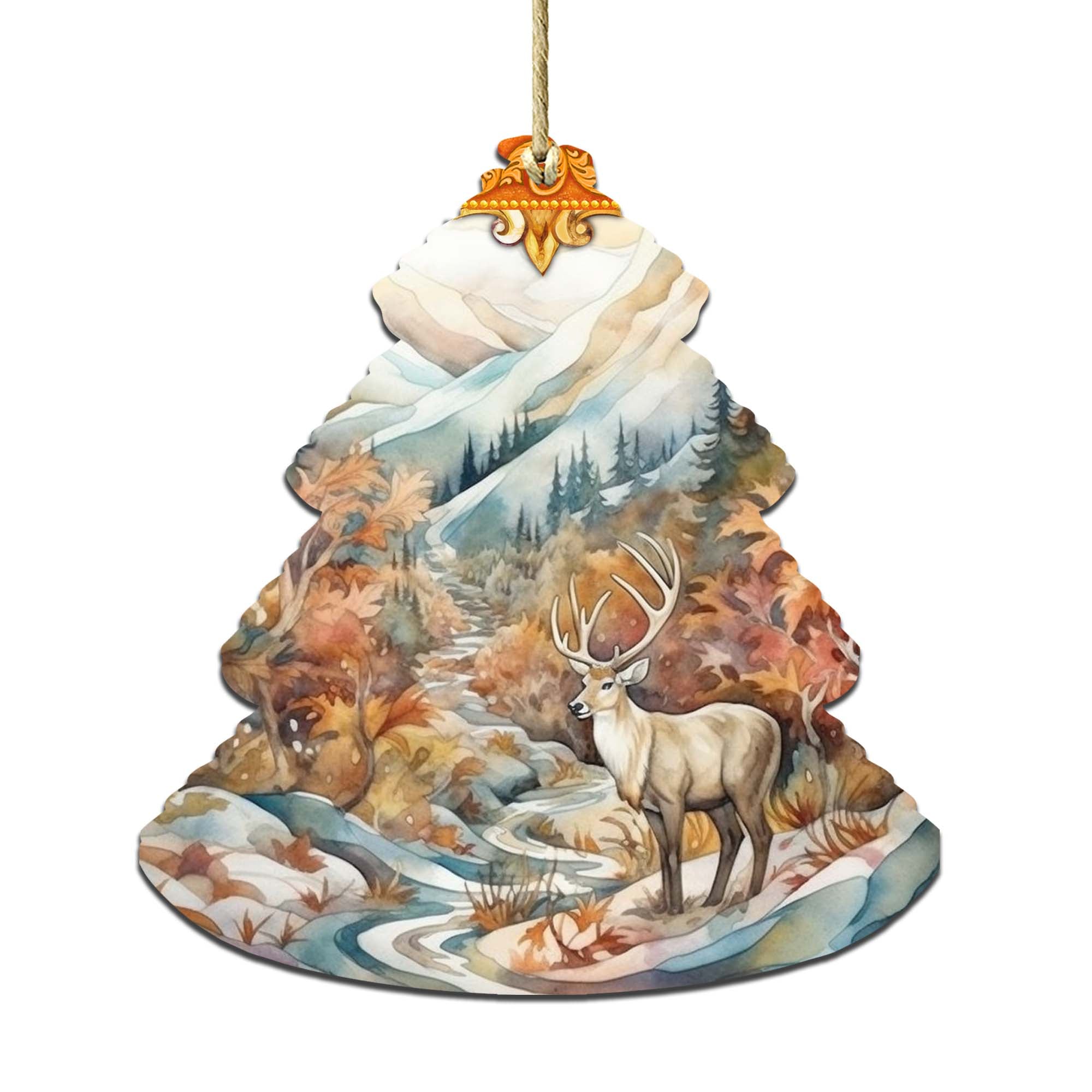 Snowy Summit Elk Tree Wooden Ornaments by G.Debrekht - Wildlife Holiday Decor - 870005