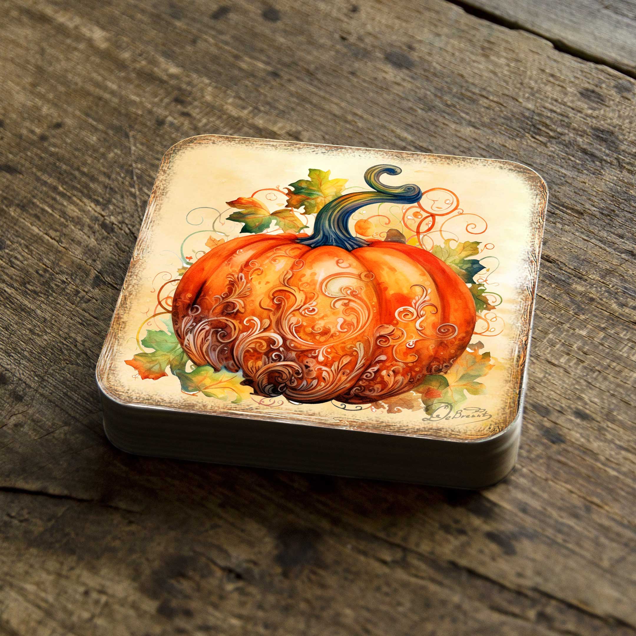 Pumpkin Wooden Cork Coasters Gift Set of 4 by G. Debrekht - Thanksgiving Decor - 8199447C-S4