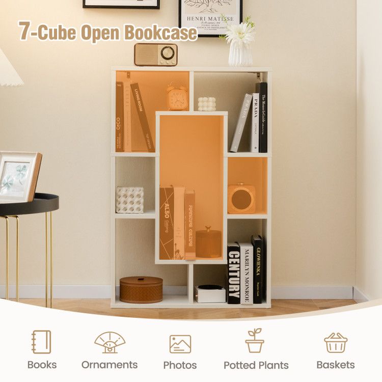 7-Cube Geometric Bookshelf Modern Decorative Open Bookcase