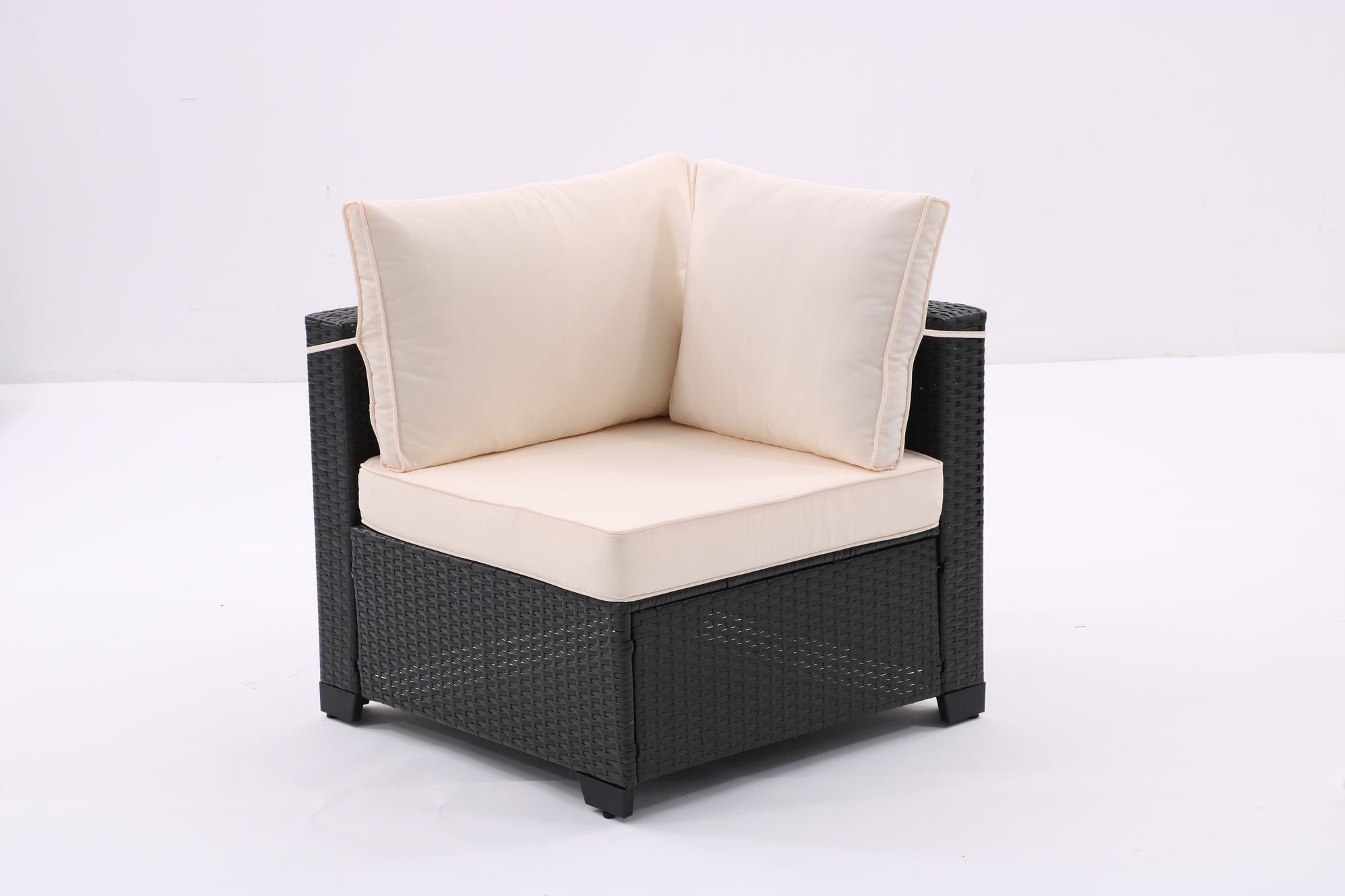 7 Pieces Outdoor Patio Furniture Set,Sectional Conversation Sofa Of Corner Chairs,Ottomans And Glass Top Table,All Weather PE Rattan and Steel Frame With Removable Cushions