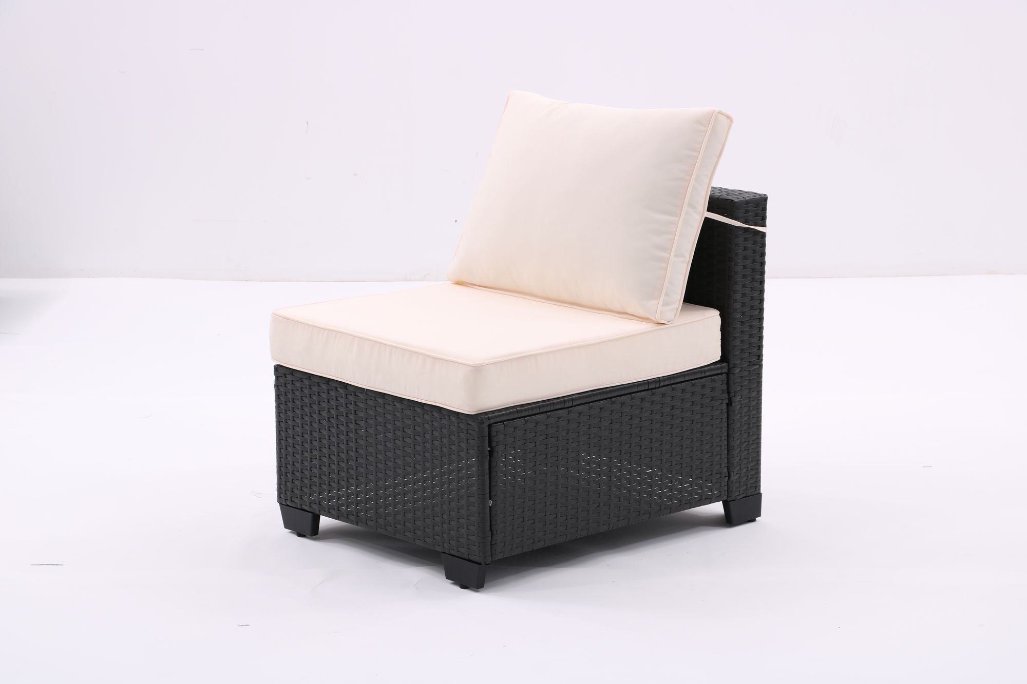 7 Pieces Outdoor Patio Furniture Set,Sectional Conversation Sofa Of Corner Chairs,Ottomans And Glass Top Table,All Weather PE Rattan and Steel Frame With Removable Cushions