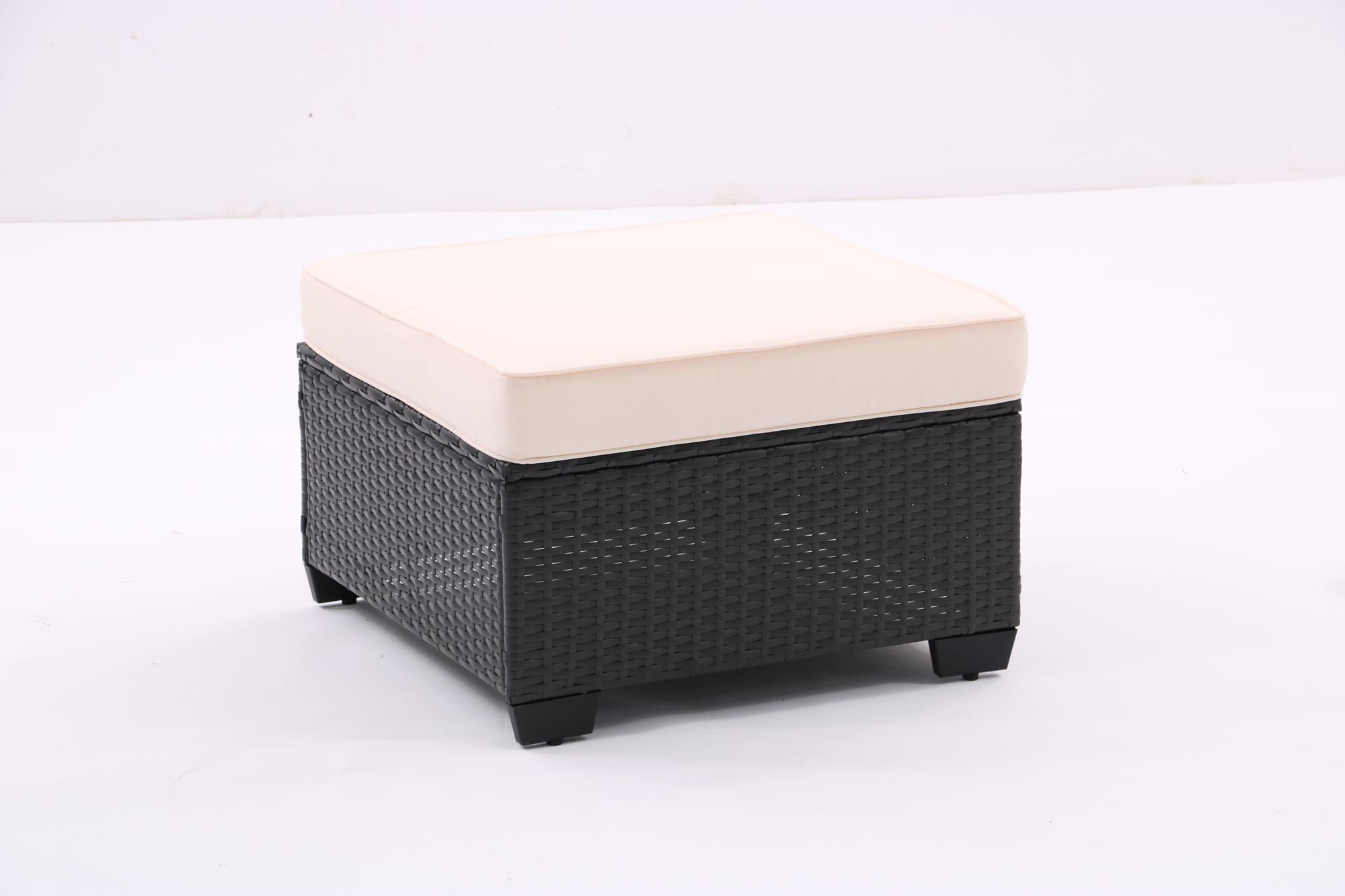 7 Pieces Outdoor Patio Furniture Set,Sectional Conversation Sofa Of Corner Chairs,Ottomans And Glass Top Table,All Weather PE Rattan and Steel Frame With Removable Cushions