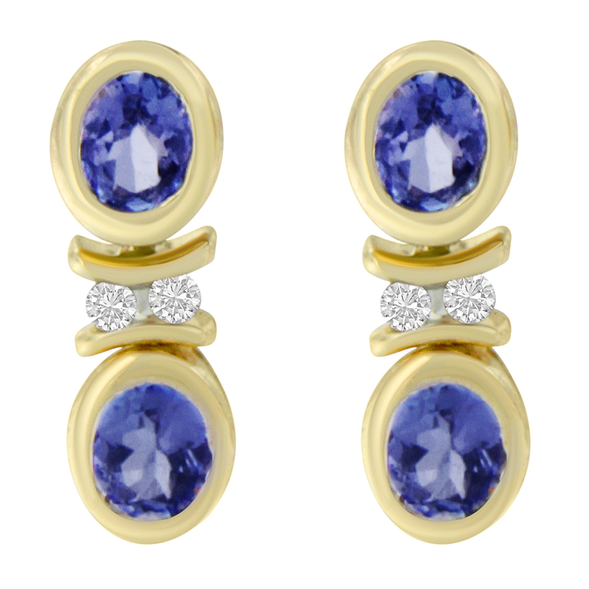 14K Yellow Gold Round Cut Diamond Tanzanite Earrings (1.60 Cttw, I-J Color, I1-I2 Clarity)