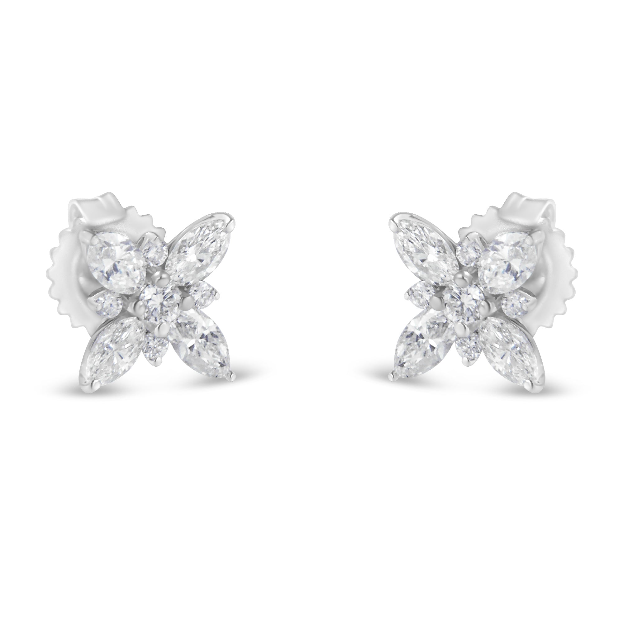 14K White Gold Marquise Diamond Flower Stud Earring (1.00 Cttw, H-I Color, Si1-Si2 Clarity)