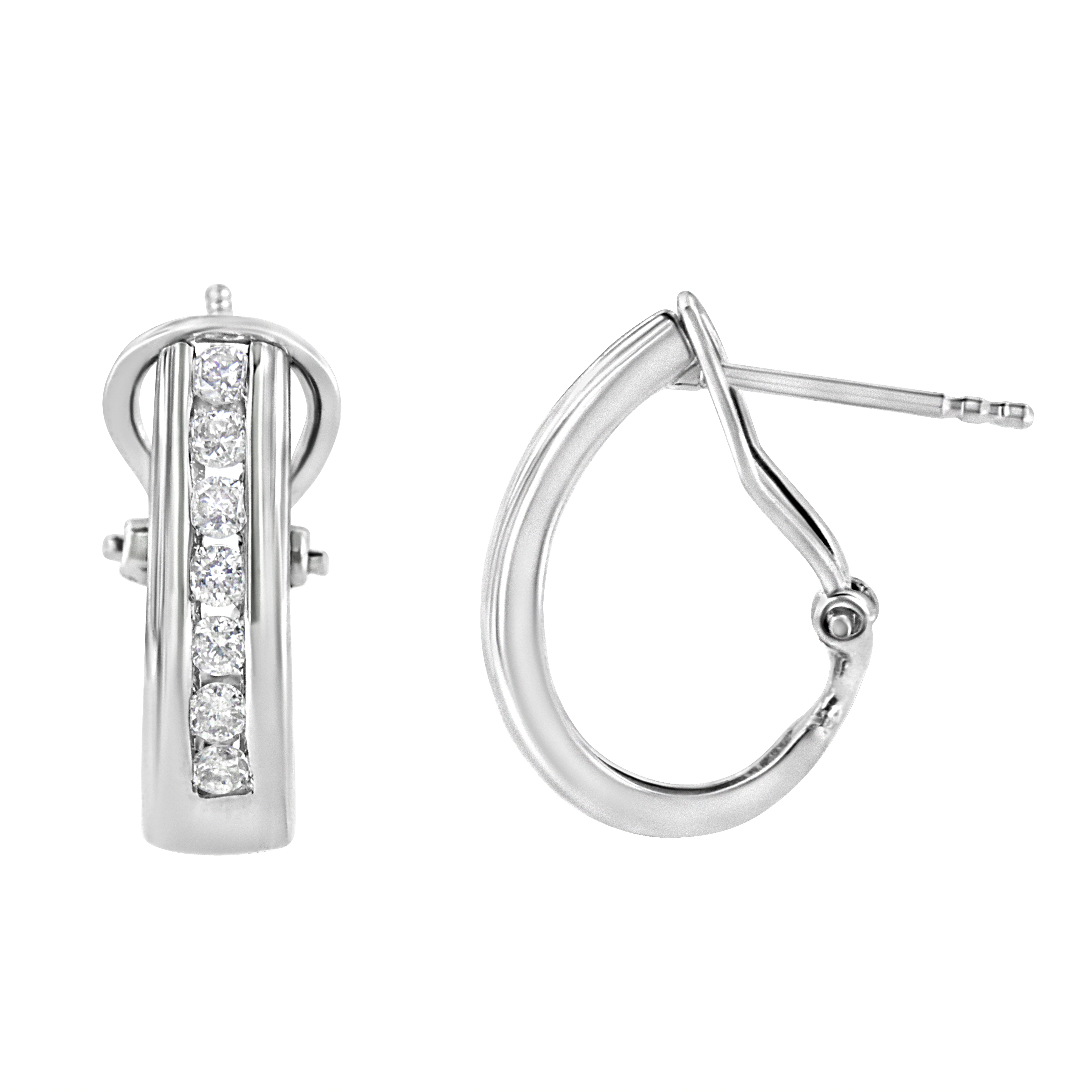 .925 Sterling Silver Channel Set 1/2 Cttw Lab Grown Round Diamond Omega Back Huggy Hoop Earrings (F-G Color, Si1-Si2 Clarity)