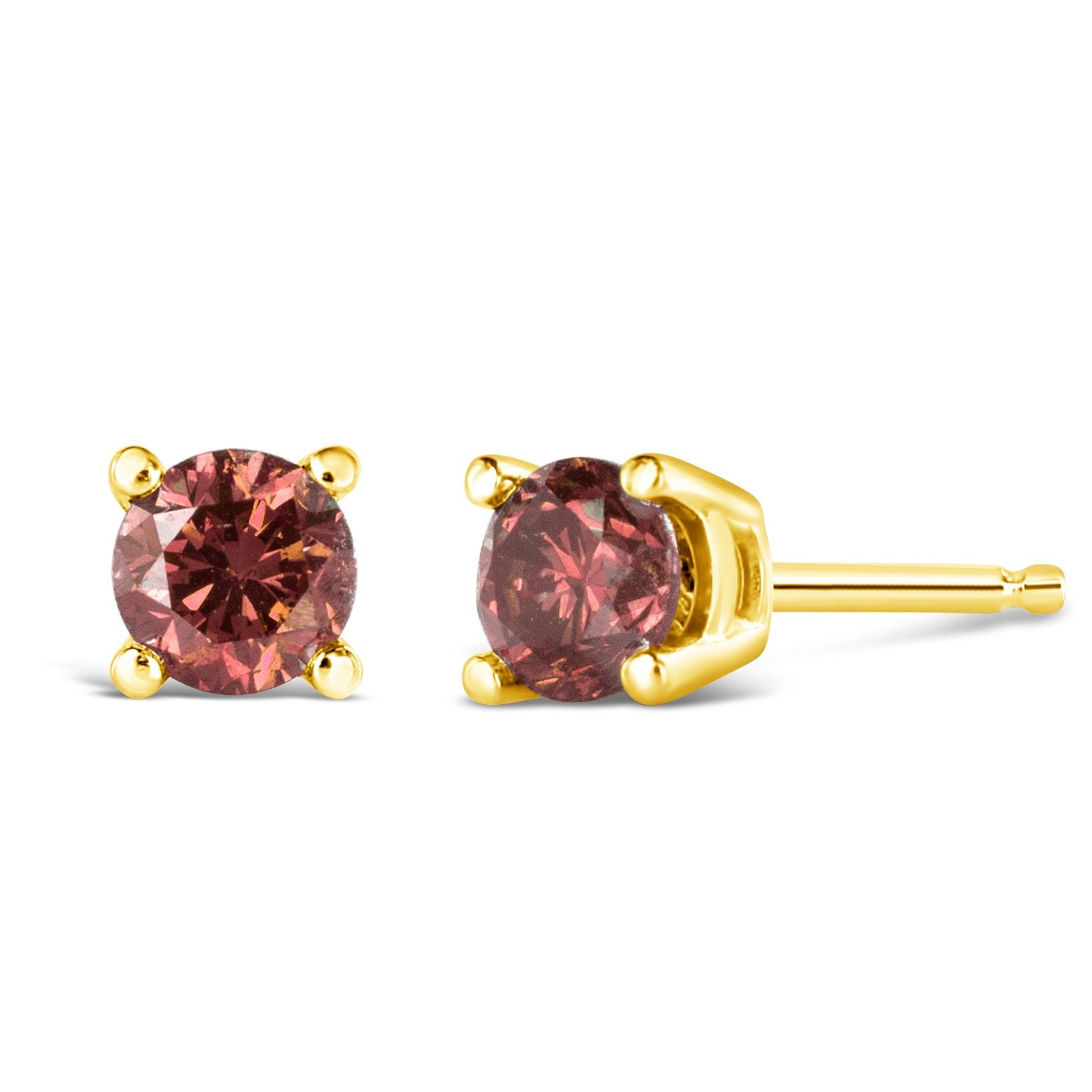 14K Yellow Gold 1.00 Cttw Round Brilliant Cut Lab Grown Pink Diamond 4-Prong Classic Solitaire Earrings (Pink Color, Vvs2-Vs1 Clarity)