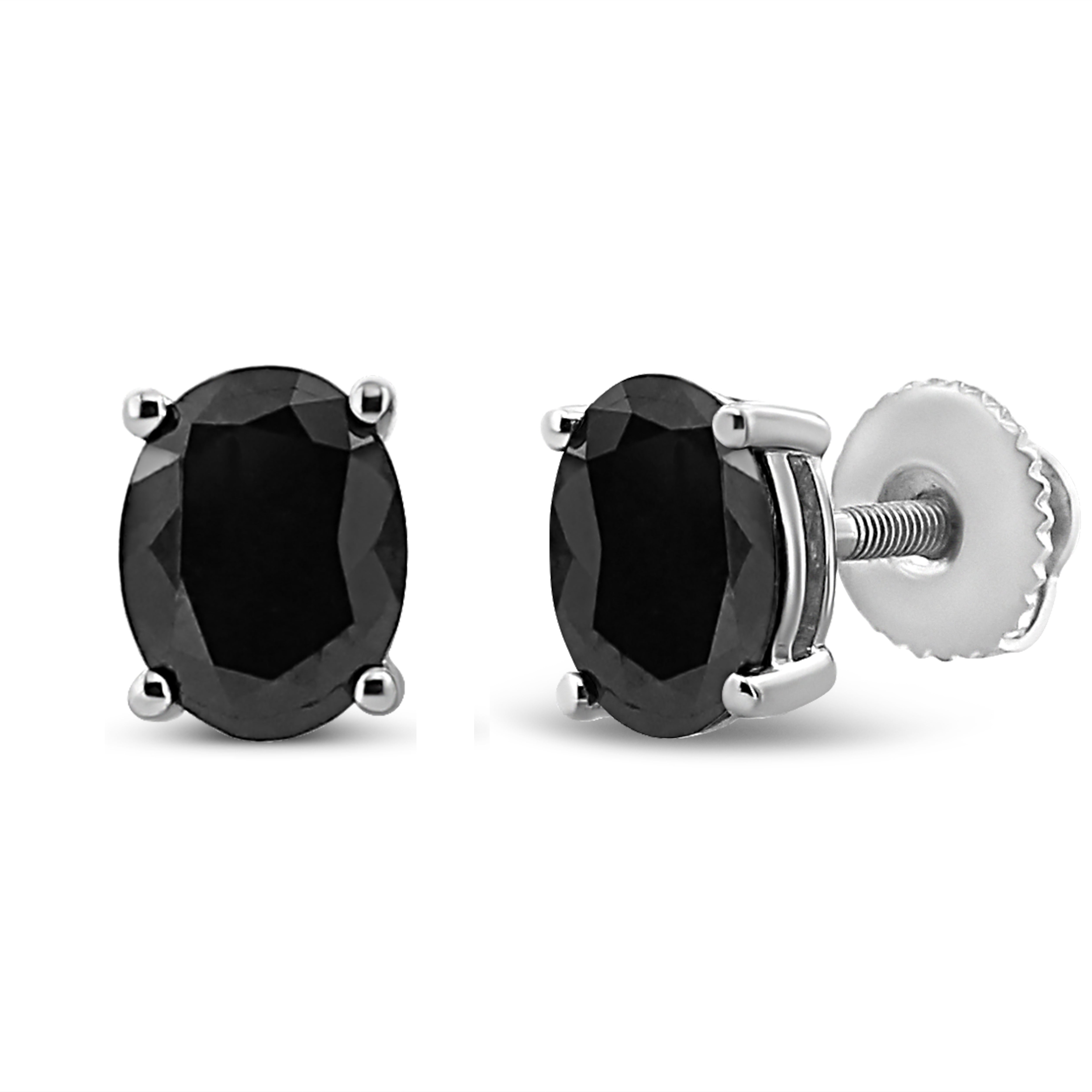 .925 Sterling Silver 4.0 Cttw Prong Set Treated Black Oval Diamond Stud Earring (Black Color, I2-I3 Clarity)