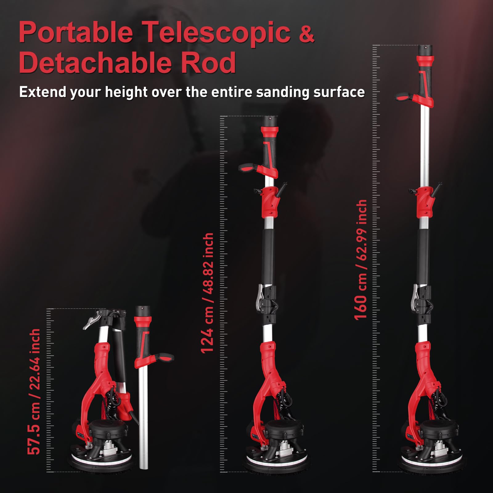 Drywall Sander, 1000W Popcorn Ceiling Removal Tool, Automatic Drywall Sander with Vacuum Dust Collection, LED Light, 6 Variable Speed 800-2200RPM,15Pcs Sanding Discs, Foldable & Extendable Handle