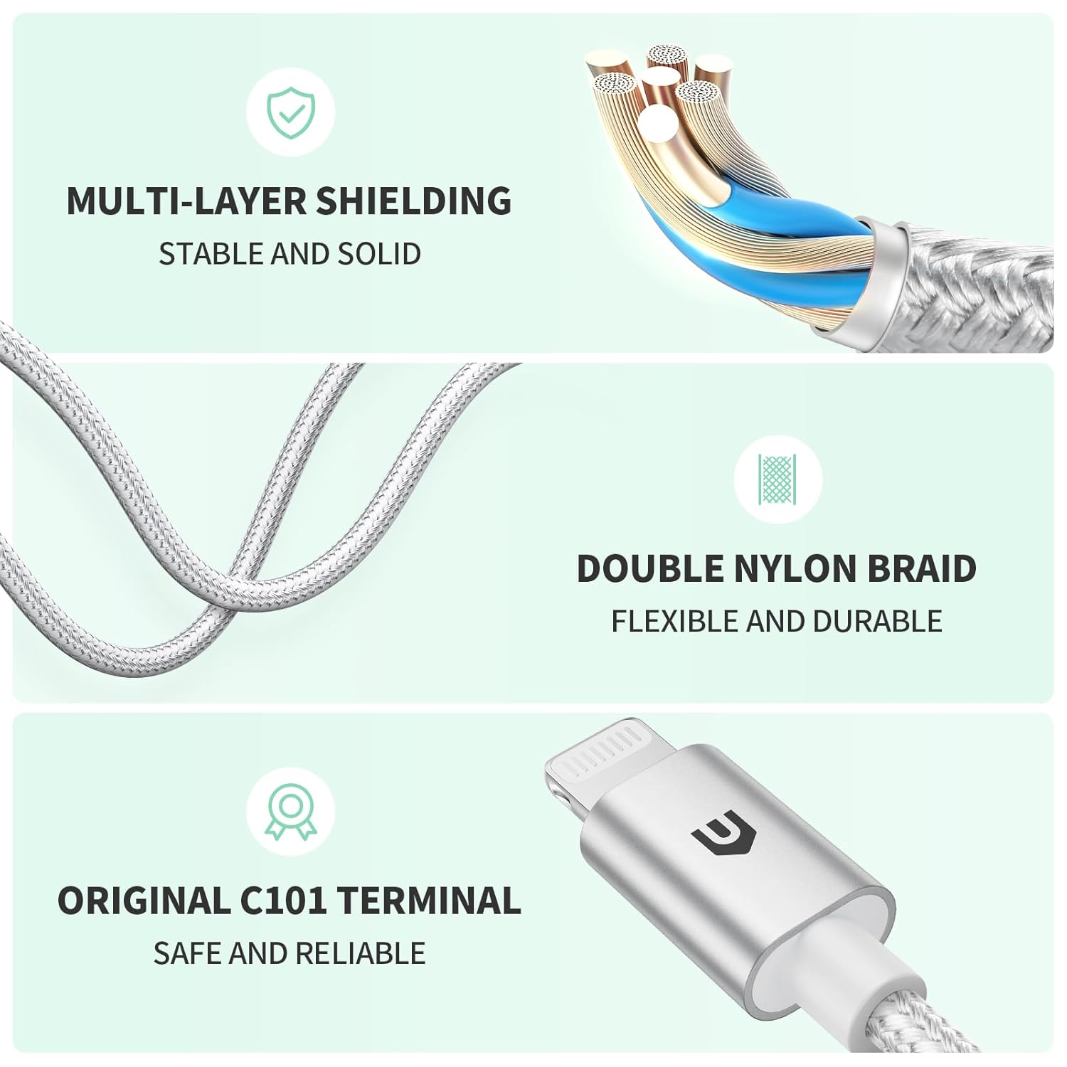 UNBREAKcable Headphones Adapter for iPhone, MFi Certified Lightning to 3.5mm Jack Converter with Apple Original Chip Compatible for iPhone 14/13/12/11/Pro/SE/Xs MAX/XR/X/8/iPad/iPod - Silvery