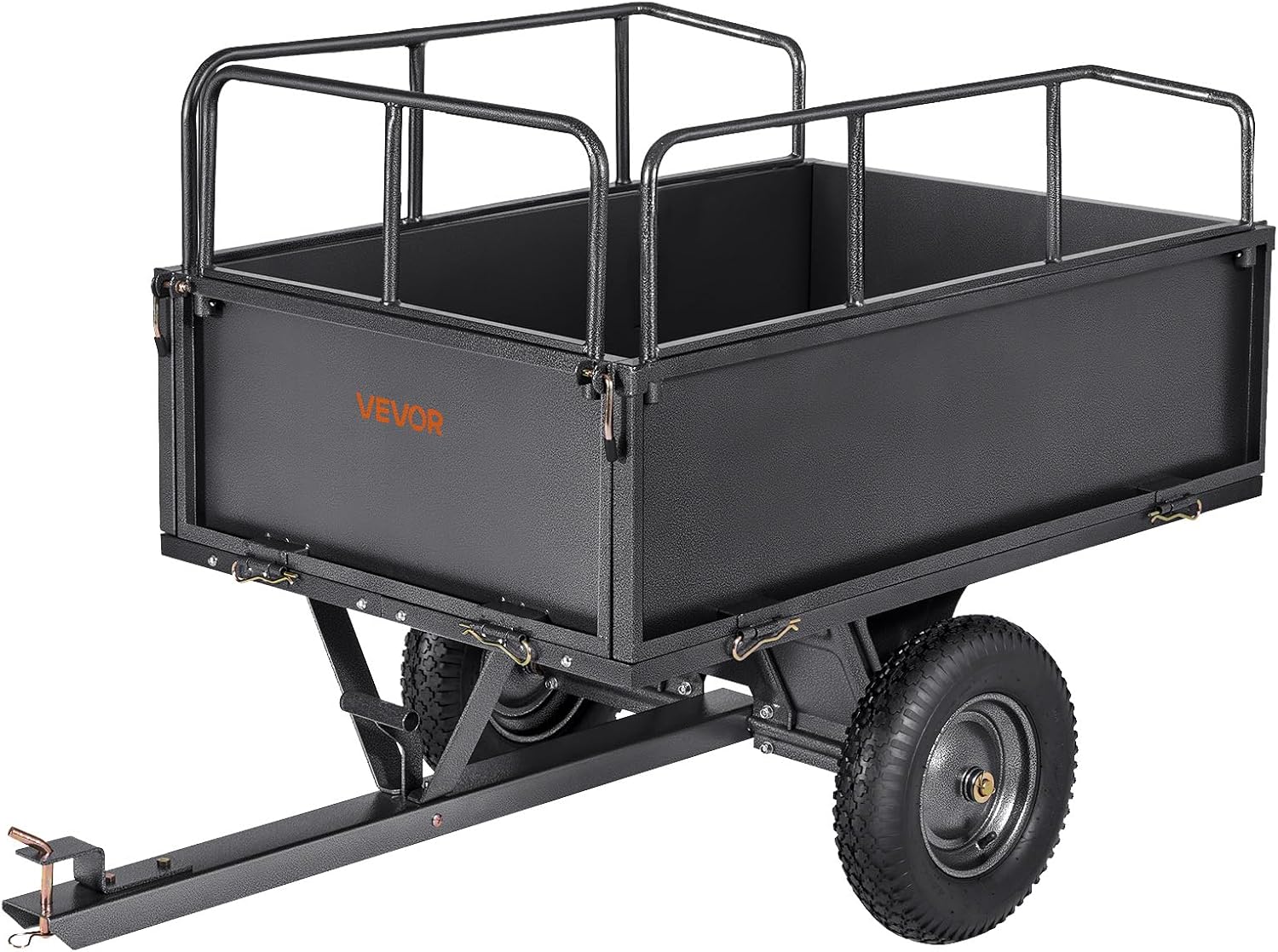 VEVOR ATV UTV Trailer Tow Behind Dump Cart, 1500lbs 15 Cubic Feet, Heavy Duty Yard Garden Trailer Pull Behind Dump Trailer for Lawn Mower Tractor