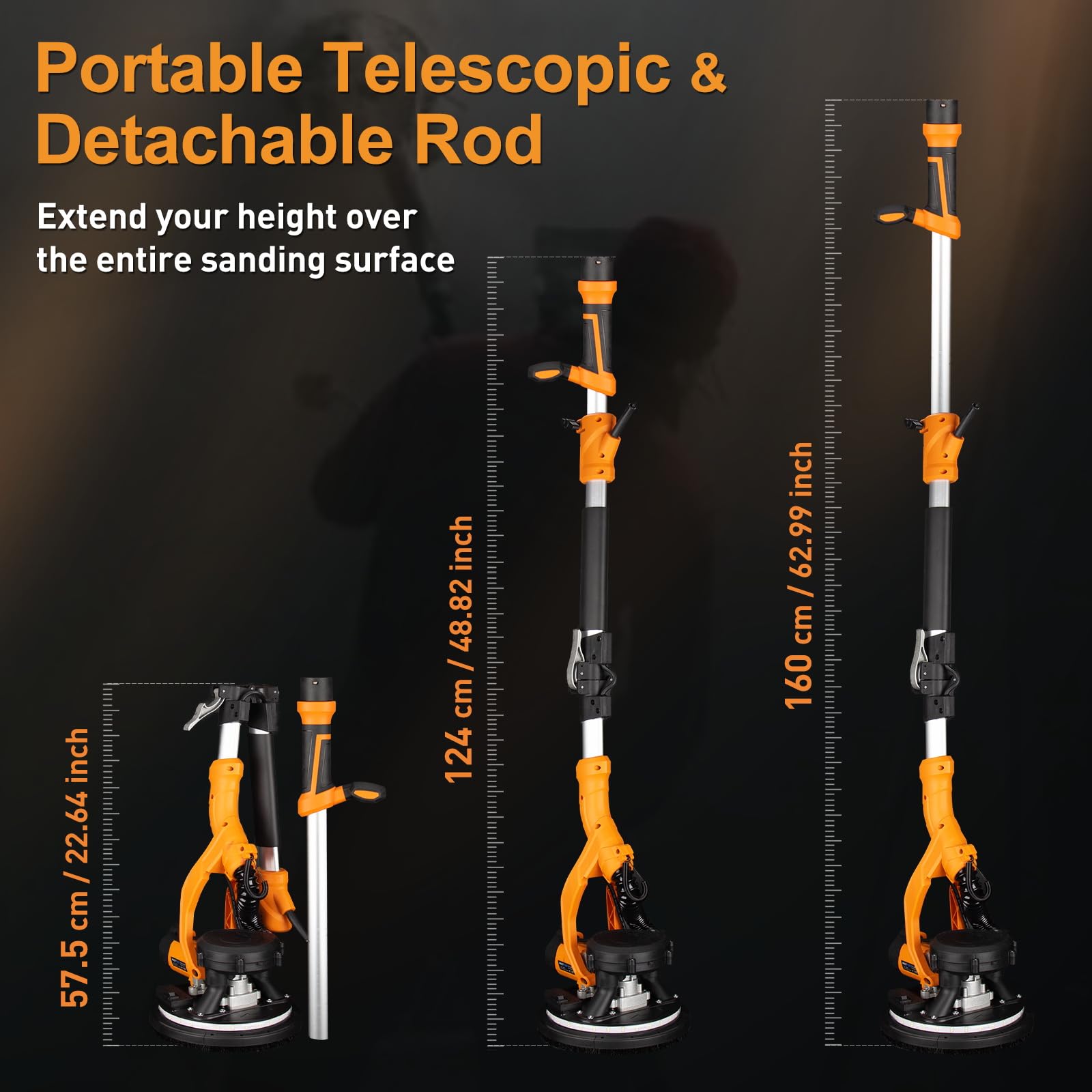 Drywall Sander, 1000W Popcorn Ceiling Removal Tool, Automatic Drywall Sander with Vacuum Dust Collection, LED Light, 6 Variable Speed 800-2200RPM,15Pcs Sanding Discs, Foldable & Extendable Handle