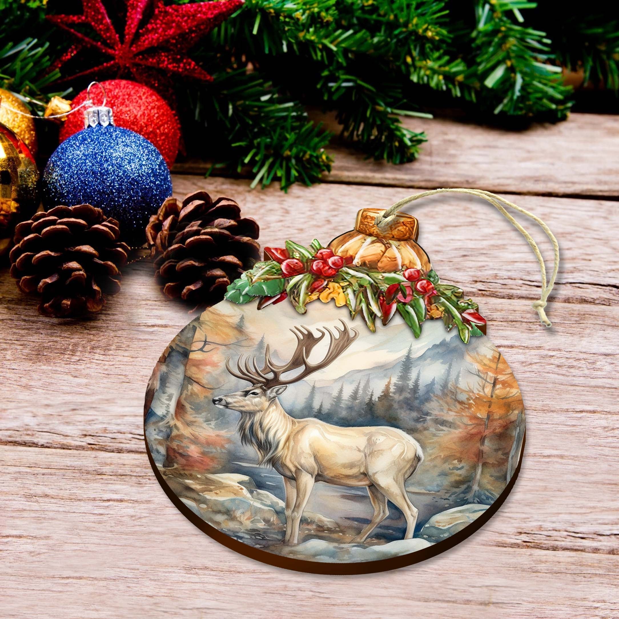 Alaskan Majestic Elk Wooden Ornaments by G.Debrekht - Wildlife Holiday Decor - 870028