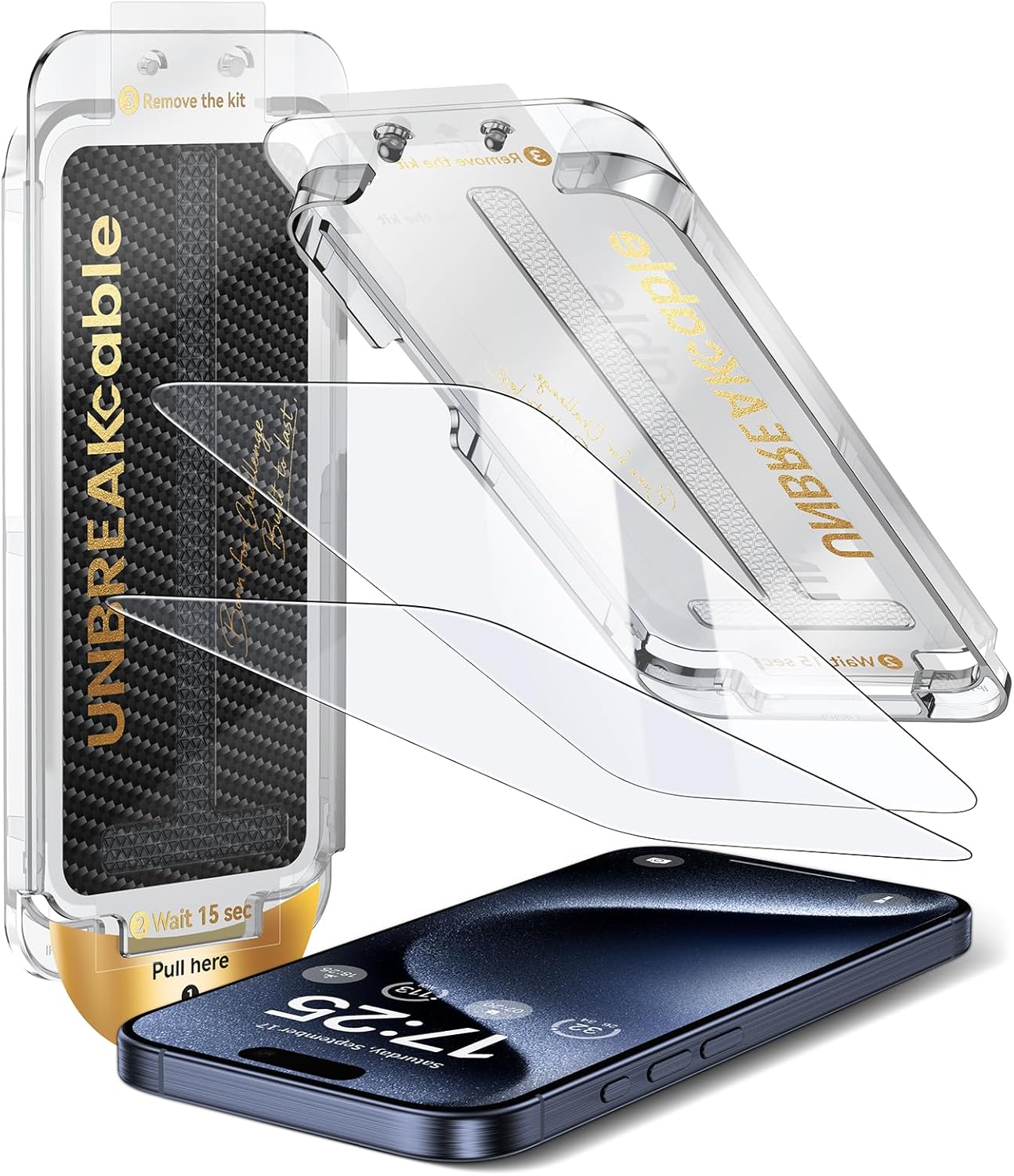 UNBREAKcable Screen Protector for iPhone 16 Pro Max, Pull-To-Protect Easy Installation, Auto Dust-Elimination, 9H+ Military-Grade Tempered Glass, Bubble-Free, Case Friendly, HD Clear, 6.9 Inch, 2 Pack