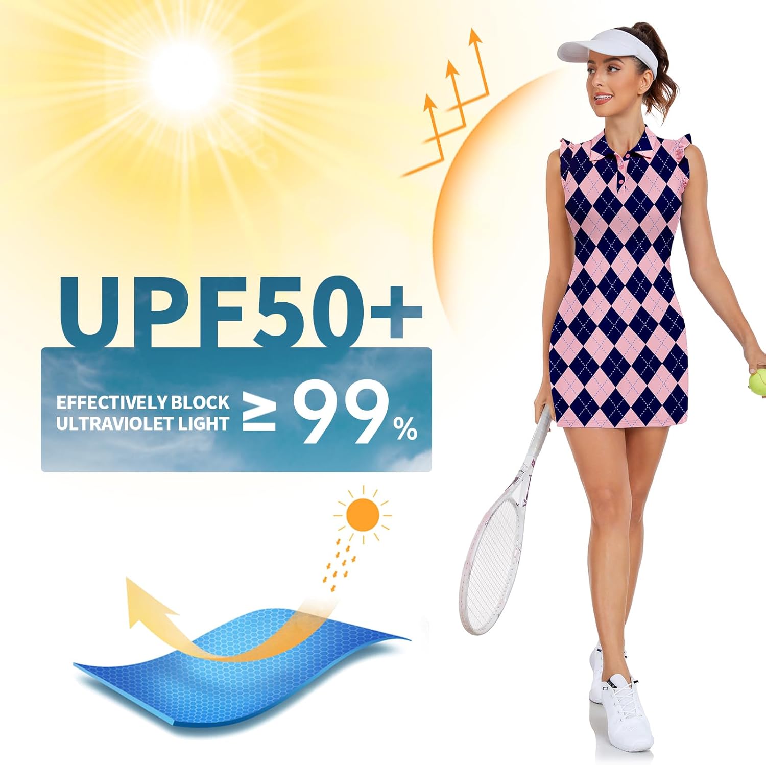WOWENY Tennis Dress Polo Buttons Golf Dresses with Built in Shorts and Pockets Ruffle Sleeveless Athletic Workout Dress