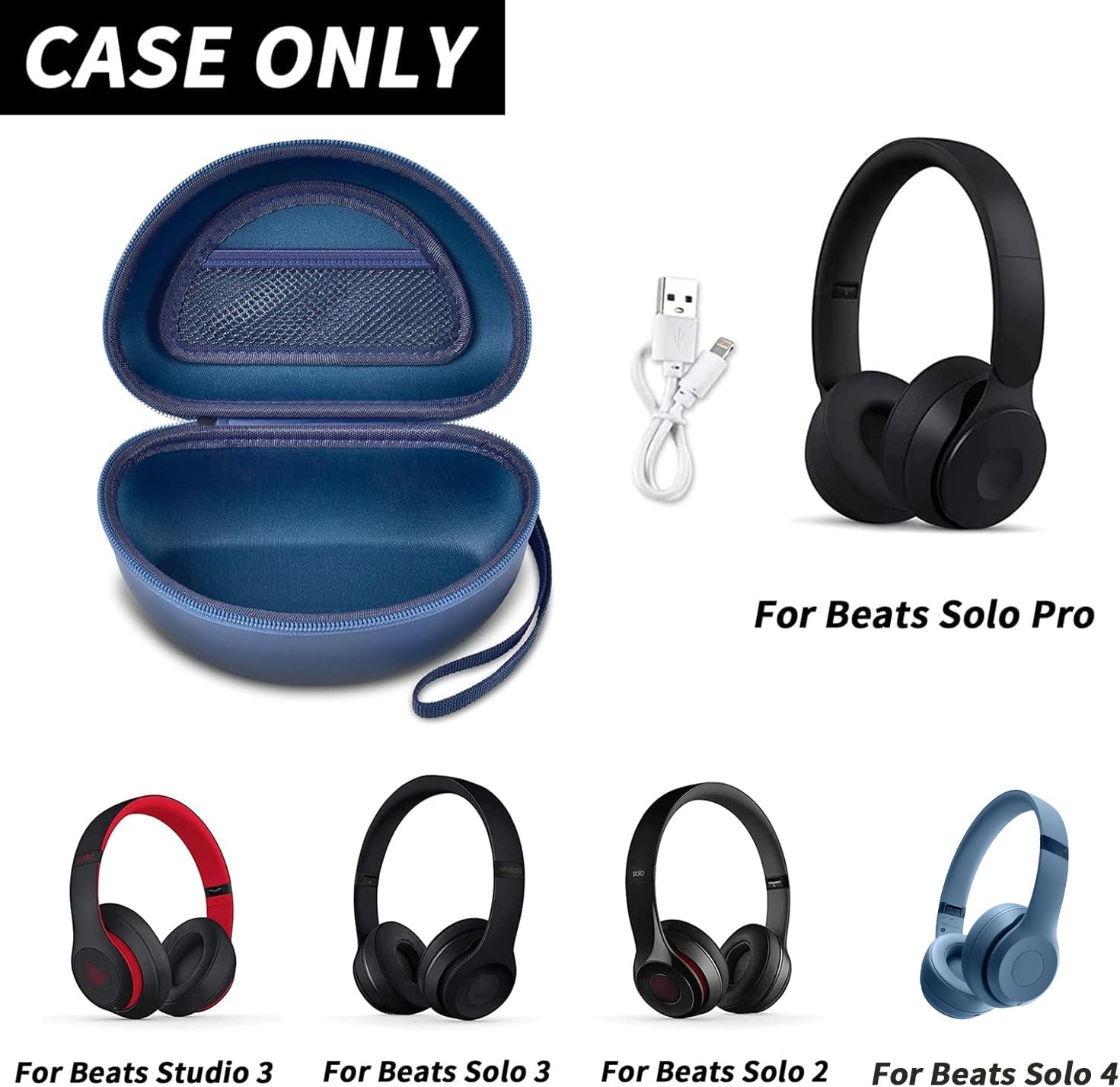 Headphone Case Compatible with Beats Solo 4/ Studio Pro x Kim Kardashian/ Solo3/ Studio3/ Solo2/ Solo Pro Bluetooth On-Ear Headphones Headset - Blue