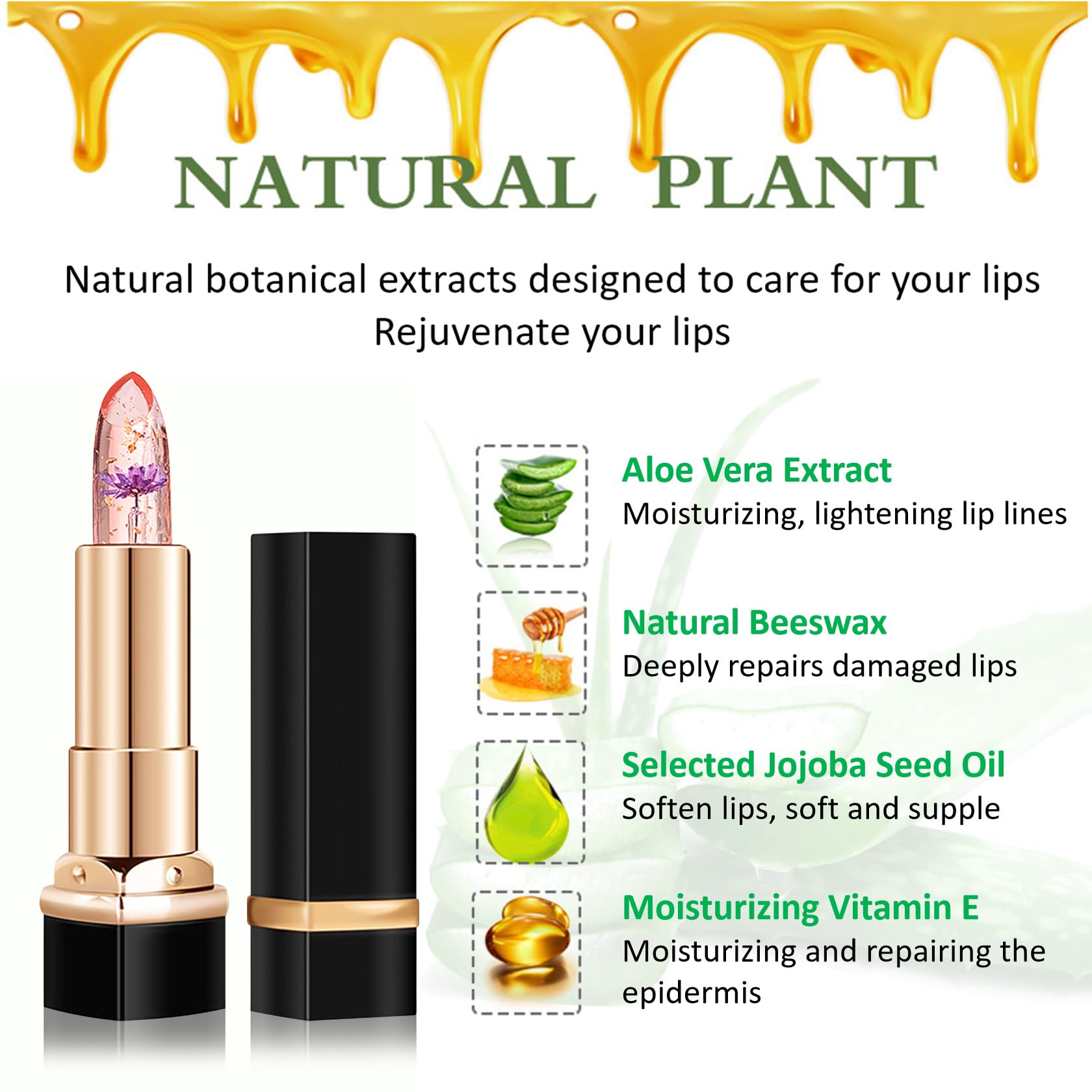 4 Pack Aloe Vera Lipstick,Long Wear Nourishing Lip stick,Waterproof Moisturizing Color Changing Lip Balm Lipstick,Lip Gloss,Magic Temp Color Change Matte Lip Gloss Makeup