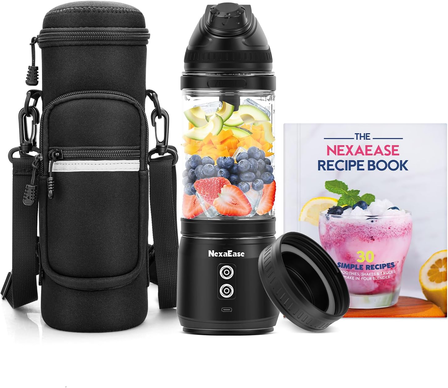 Portable Blender Personal Juicer for Shakes and Smoothies - 20 OZ Electric Protein Shaker Bottle with Insulated Sleeve, Travel Lid, USB-C Rechargeable - Mini Small Blender Cup for Kitchen, Office, Gym