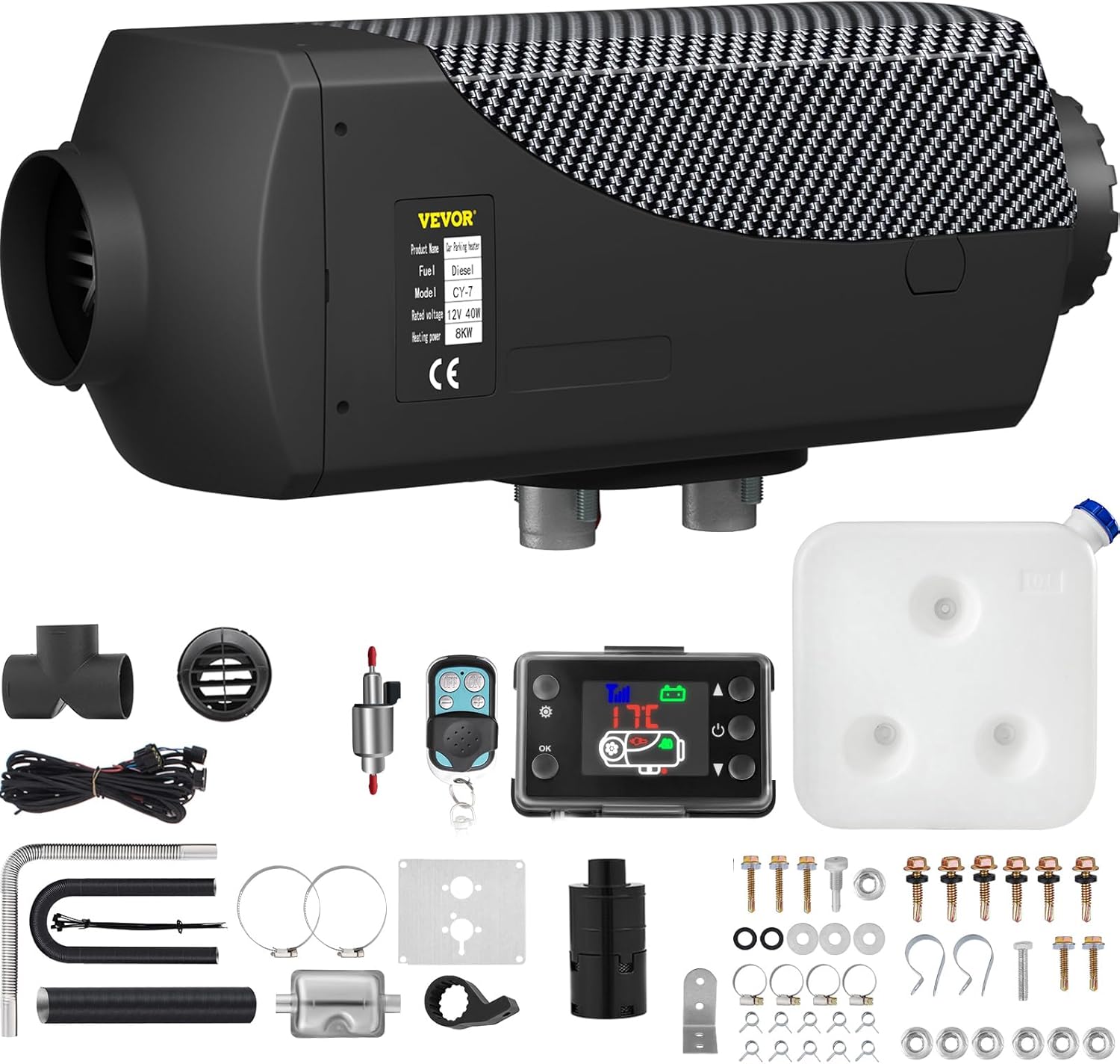 VEVOR 8KW Diesel Heater, DC12-24V, Fast Heating Diesel Air Heater, with Remote Control and Color Digital Display, 10L Fuel Tank, Low Noise, Voice Announcement, for RV, Truck, Boat and Trailer