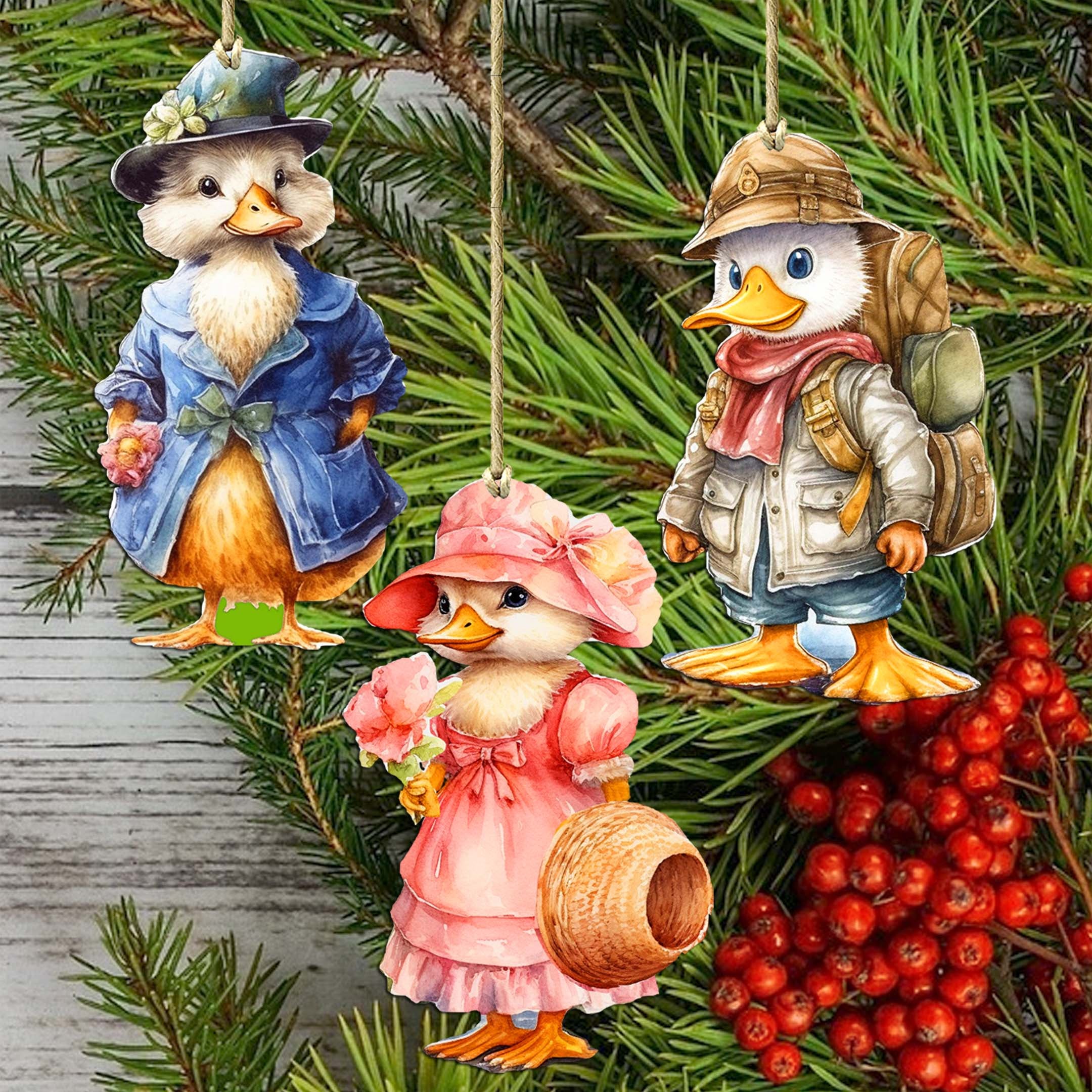 Easter Ducks Decorative Wooden Ornaments Set of 3 by G. Debrekht - Easter Decor - 8091043-S3